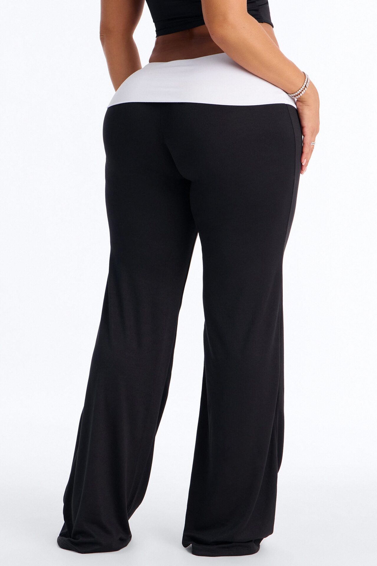 Aniyah Fold Over Flare Pant - Black/White