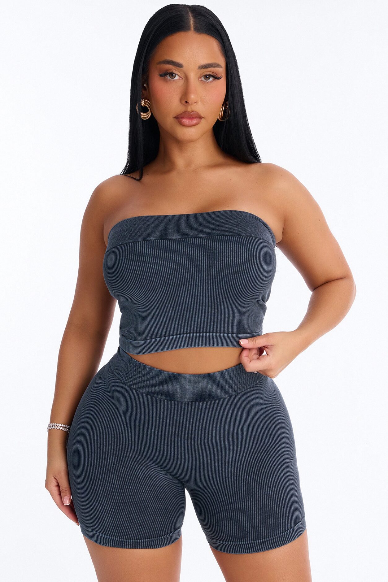Off Duty Mineral Washed Strapless Short Set - Black