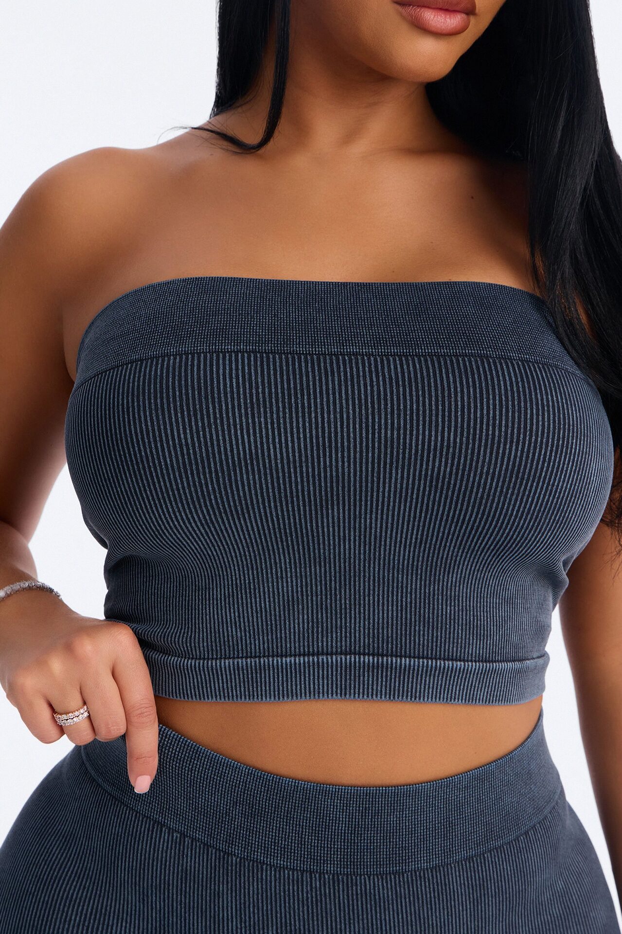 Off Duty Mineral Washed Strapless Short Set - Black