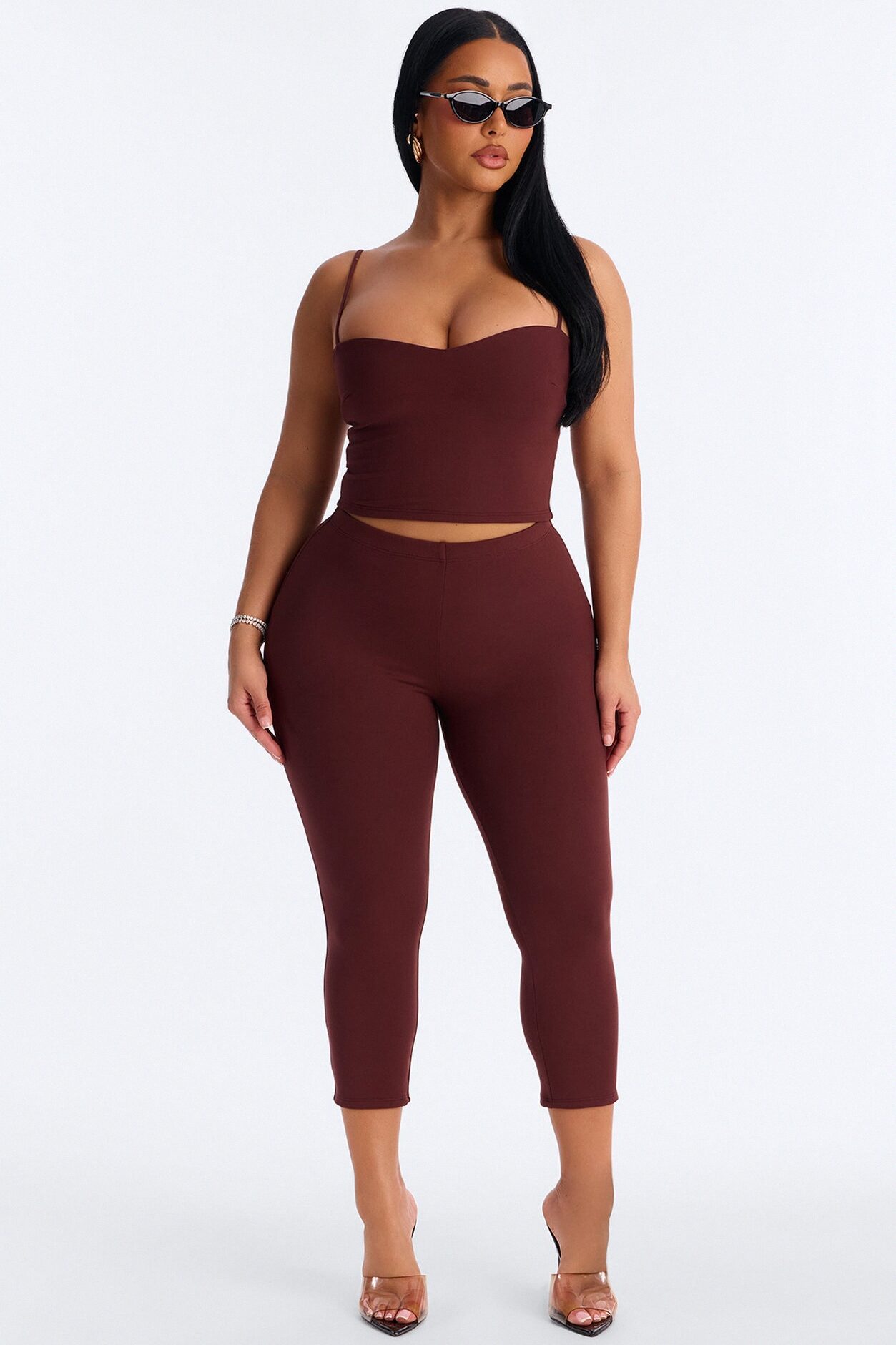 Mila Tank Top Capri Set - Brown