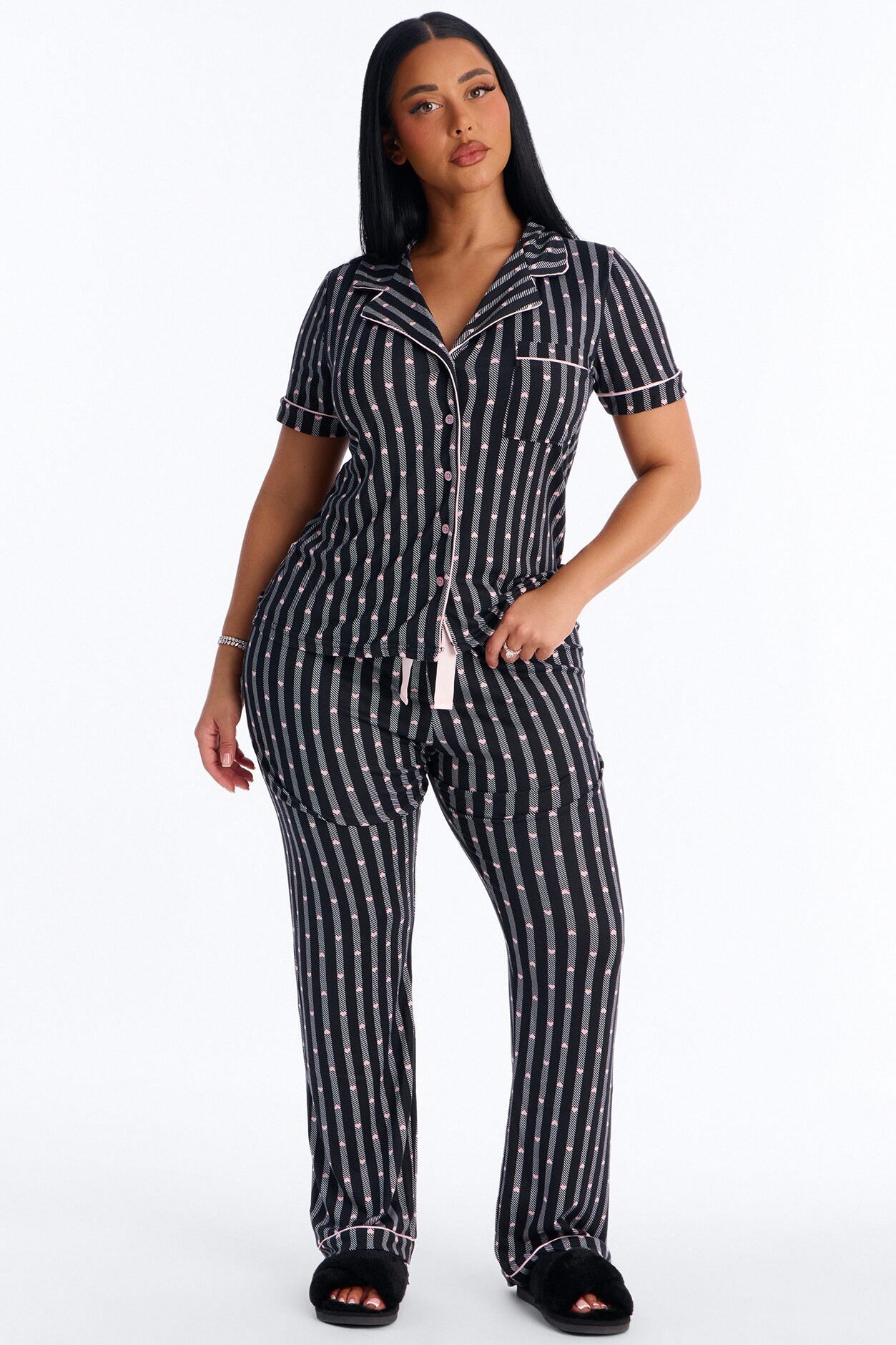 True Love Short Sleeve PJ Pant Set - Black/combo
