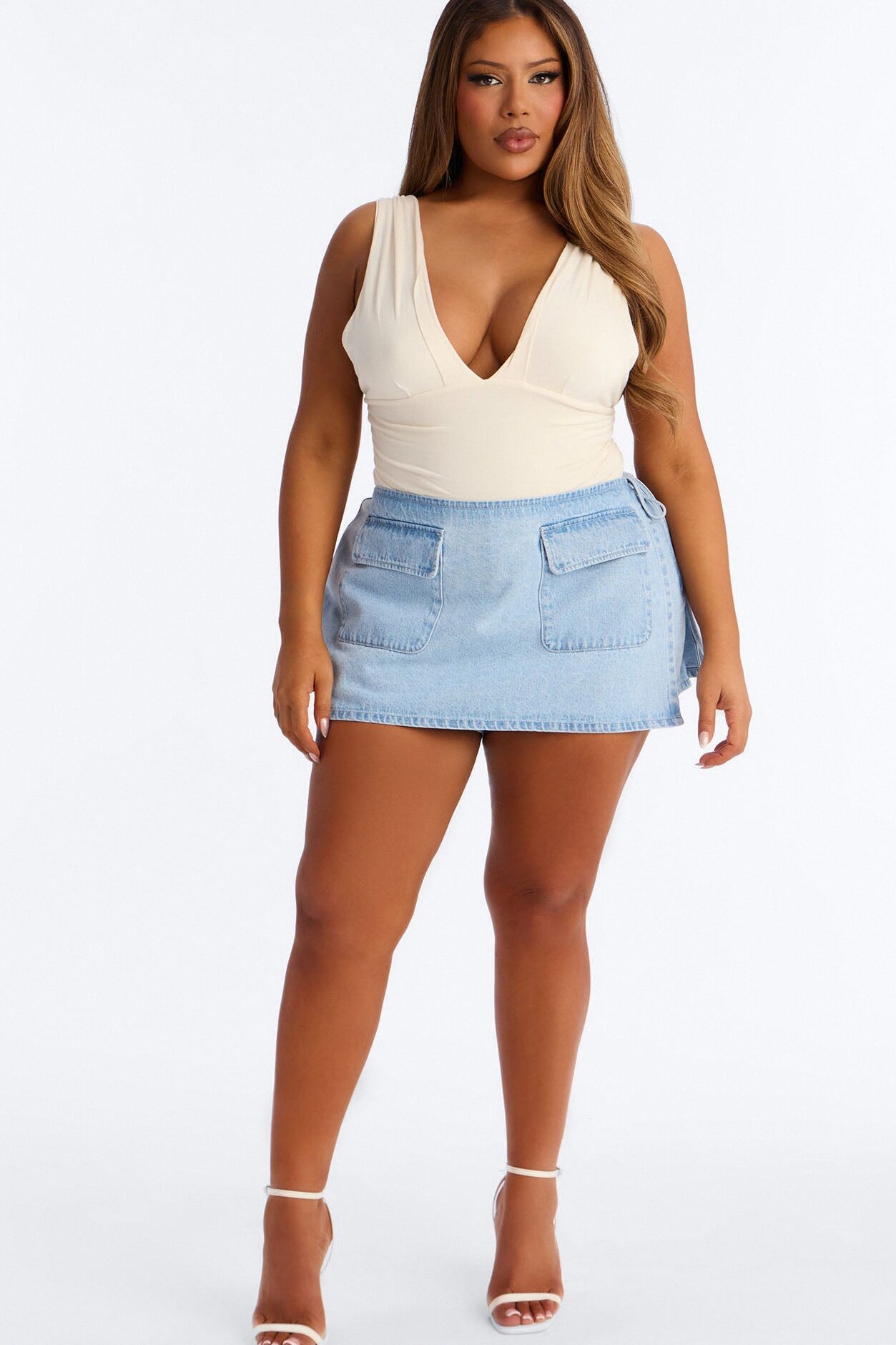 Kimmie Wrap Denim Micro Mini Skort - Light Wash