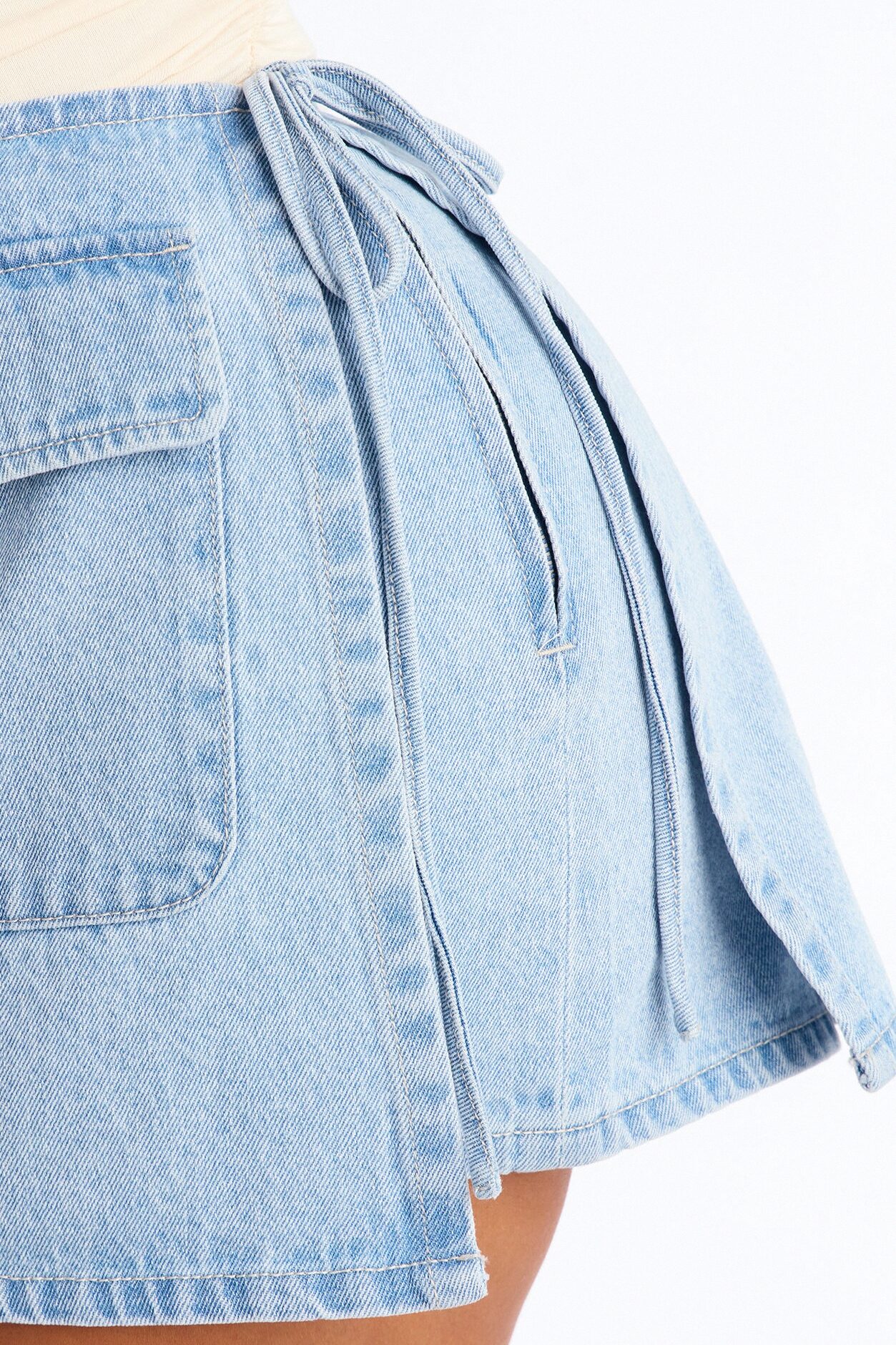 Kimmie Wrap Denim Micro Mini Skort - Light Wash