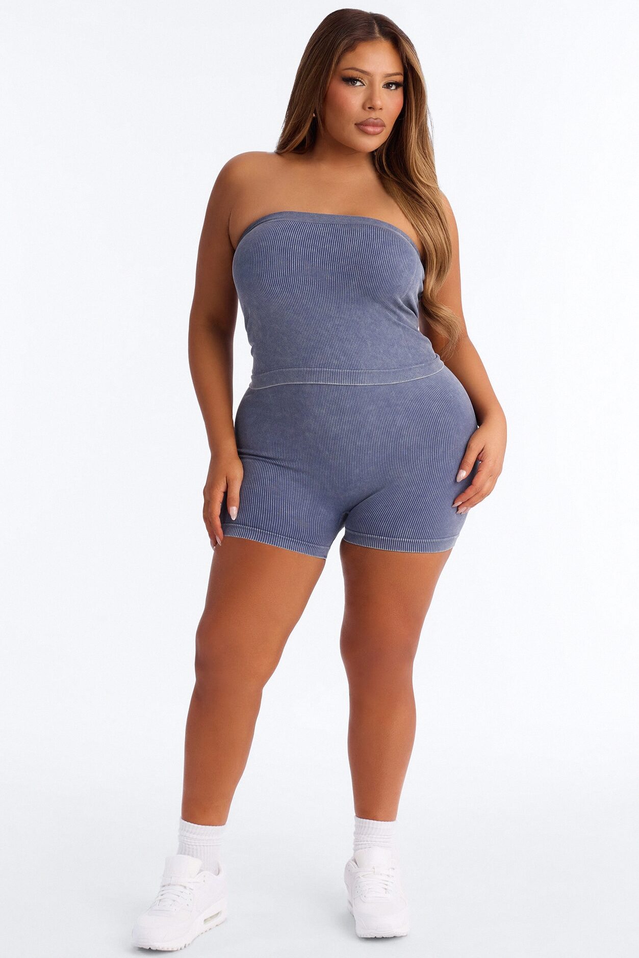 Off Duty Mineral Washed Strapless Short Set - Indigo