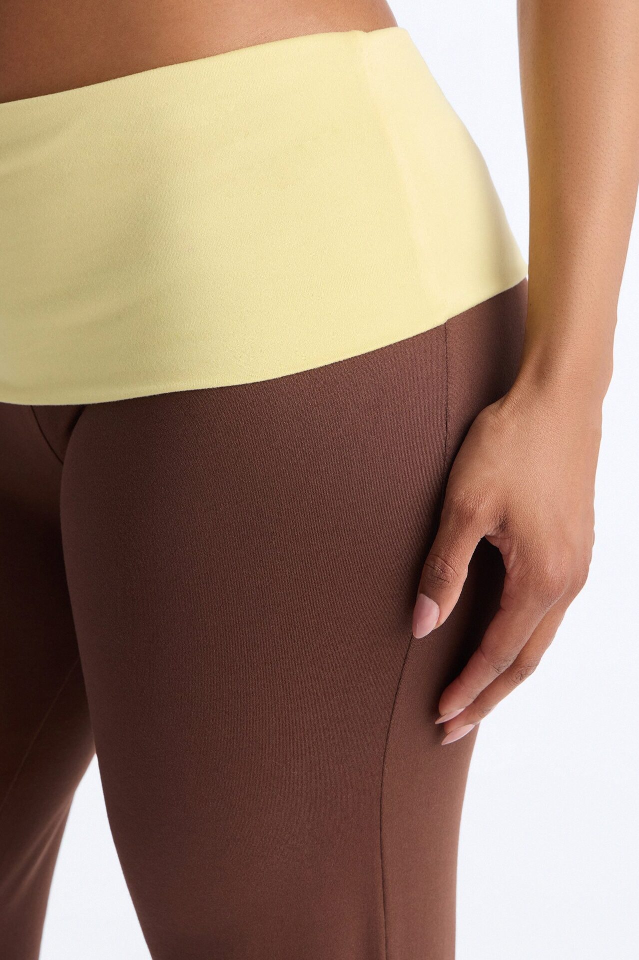 Aniyah Fold Over Flare Pant - Brown Combo