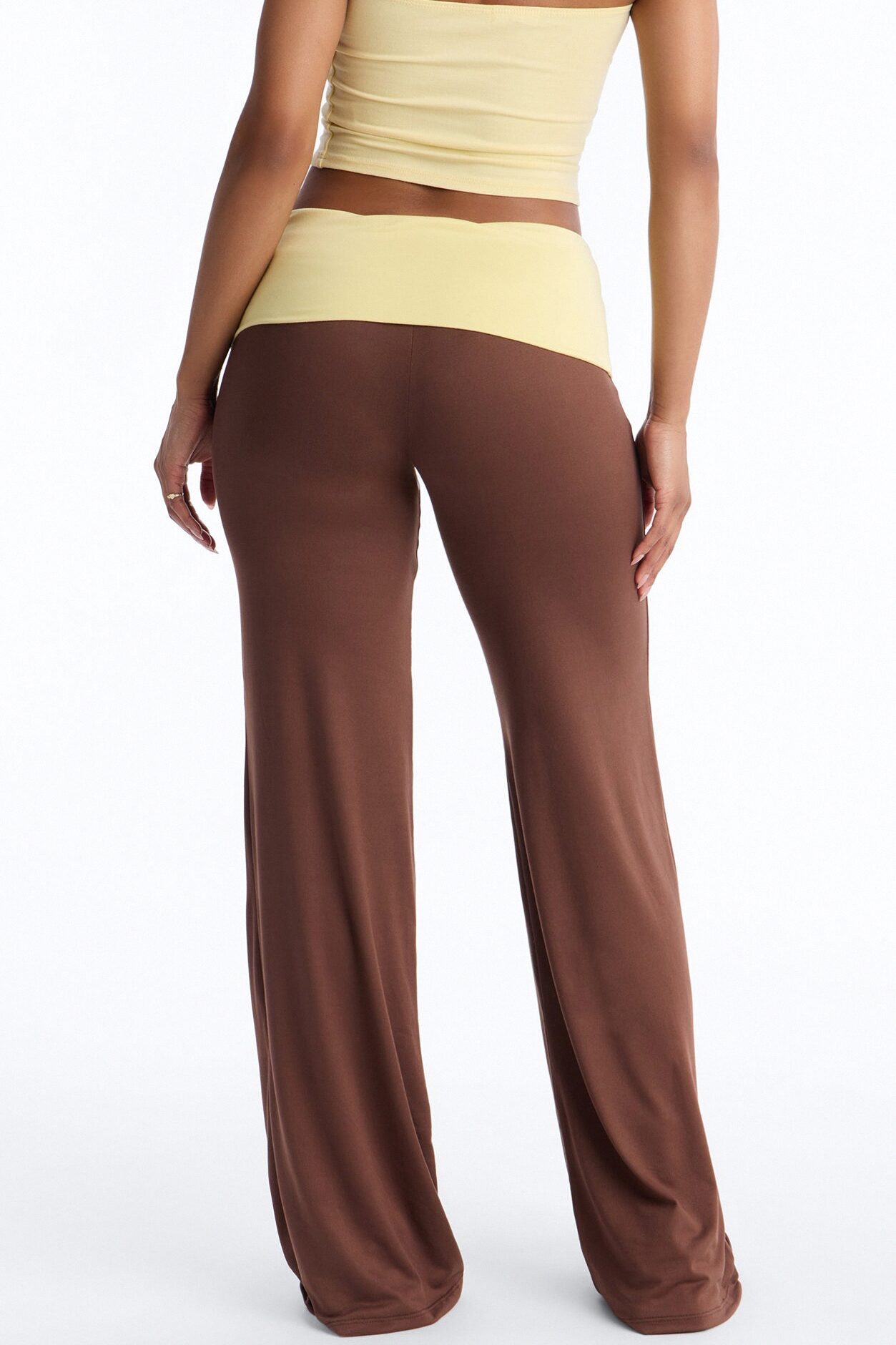 Aniyah Fold Over Flare Pant - Brown Combo
