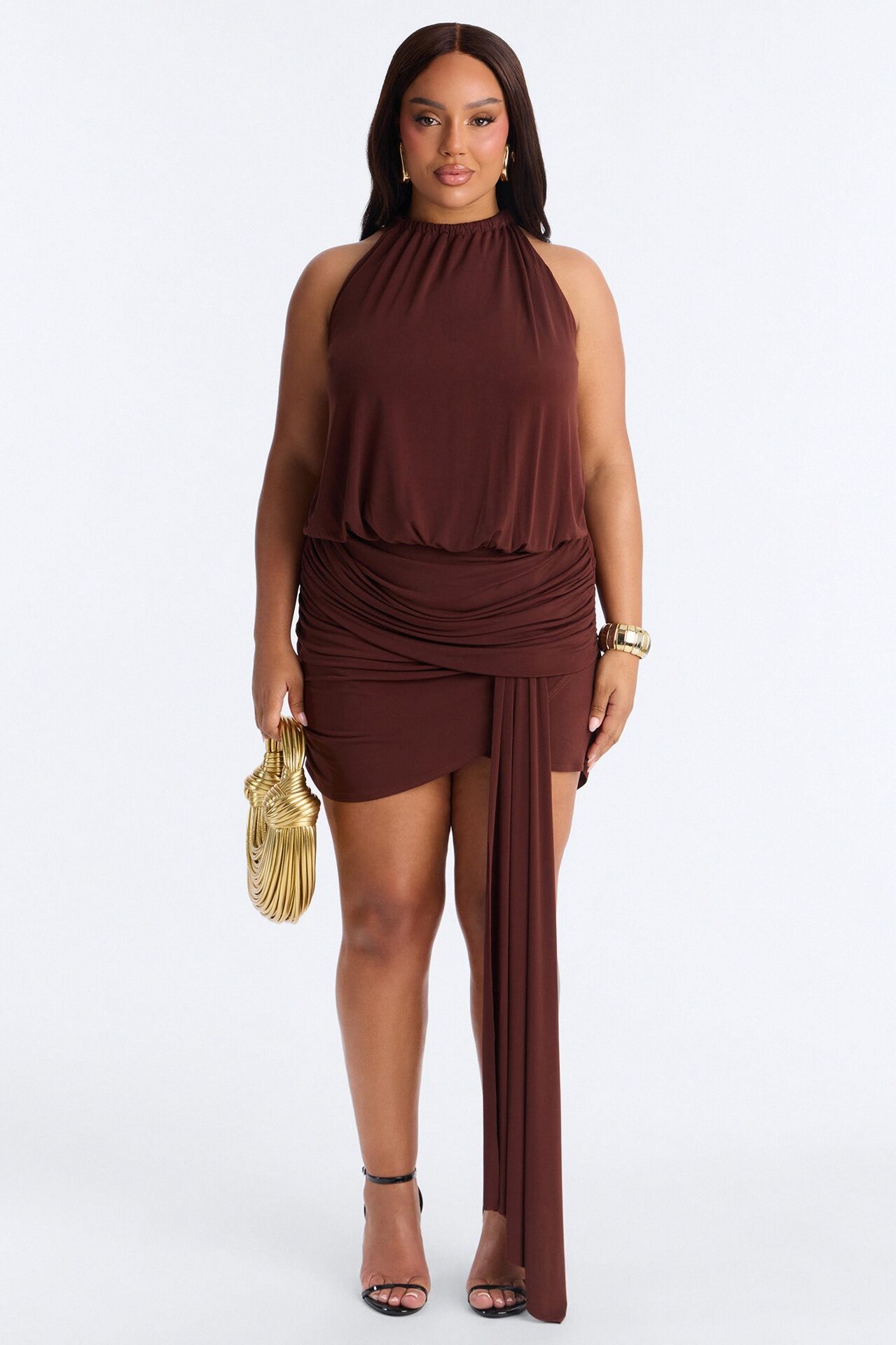 City Pulse Draped Mini Dress - Chocolate