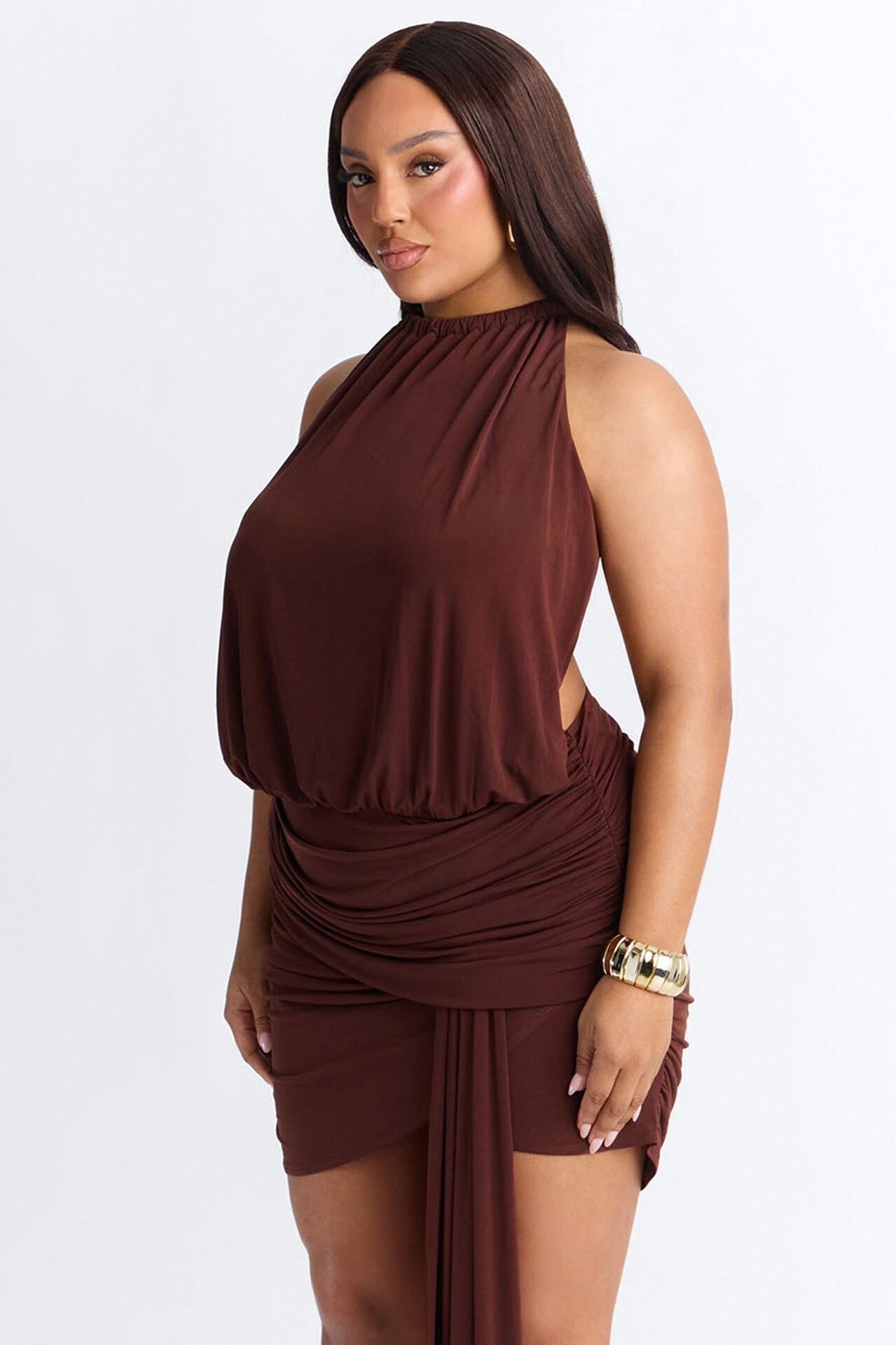 City Pulse Draped Mini Dress - Chocolate