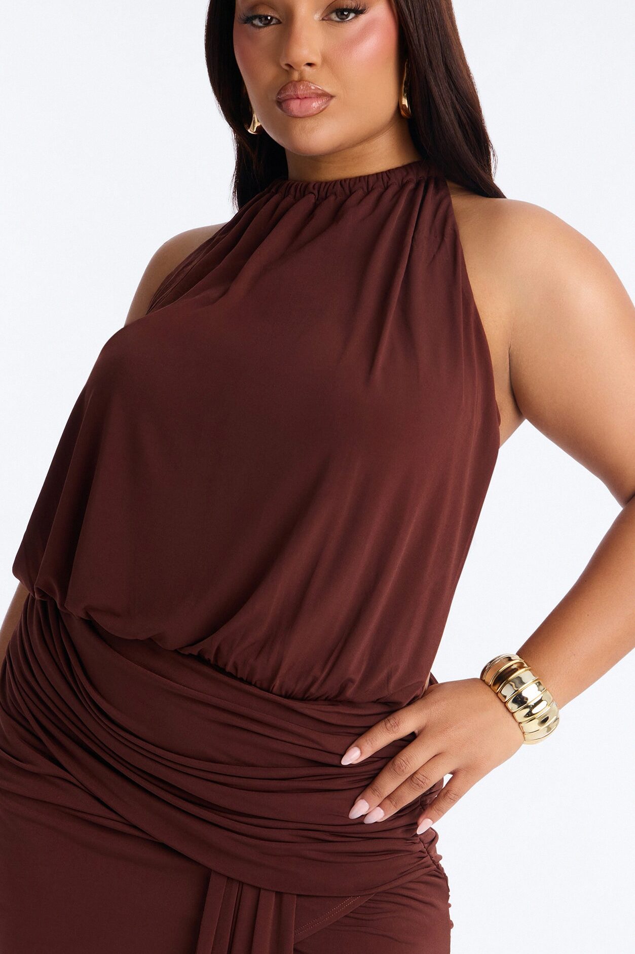 City Pulse Draped Mini Dress - Chocolate
