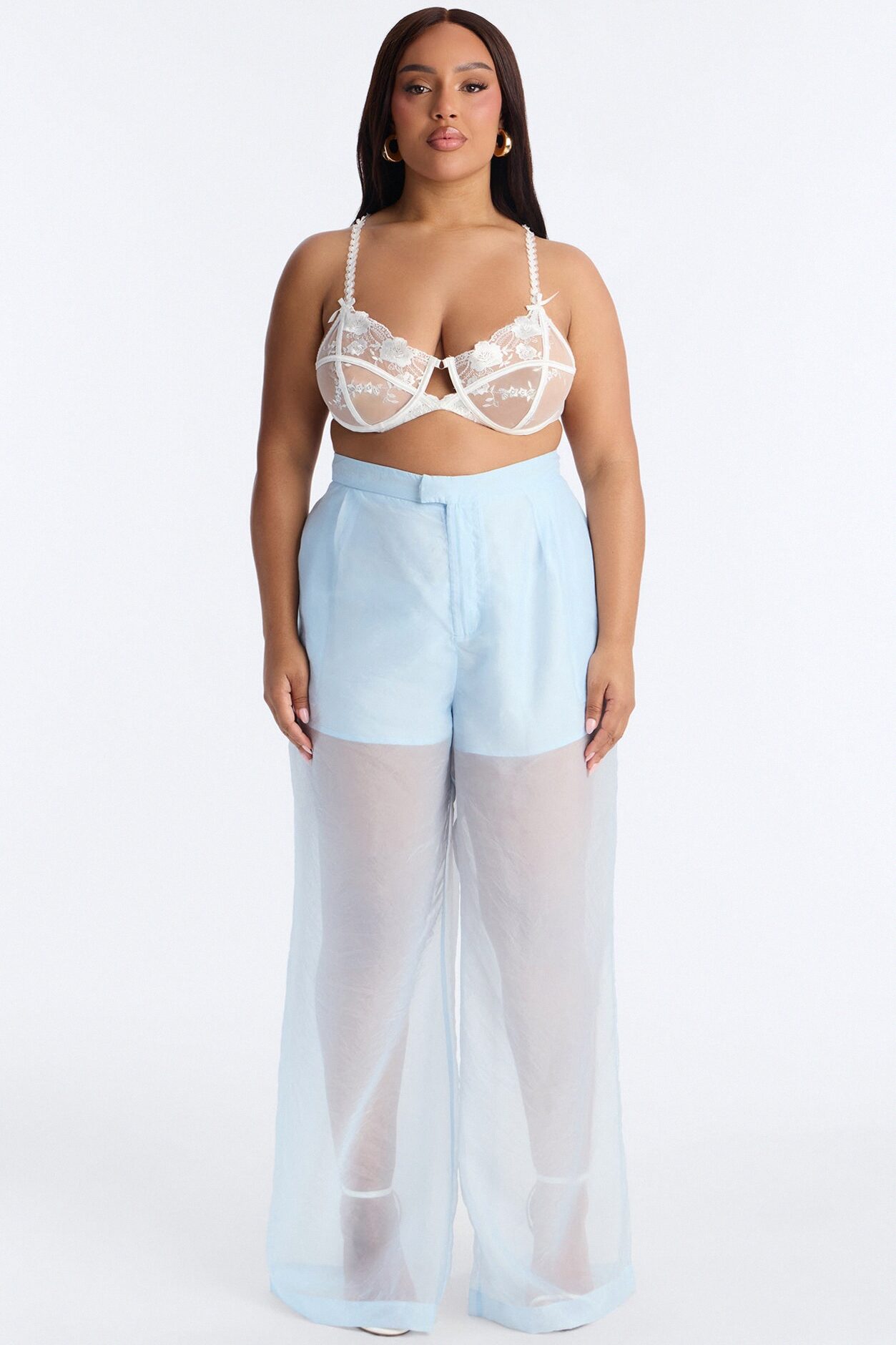 Blossom Organza Trousers - Light Blue