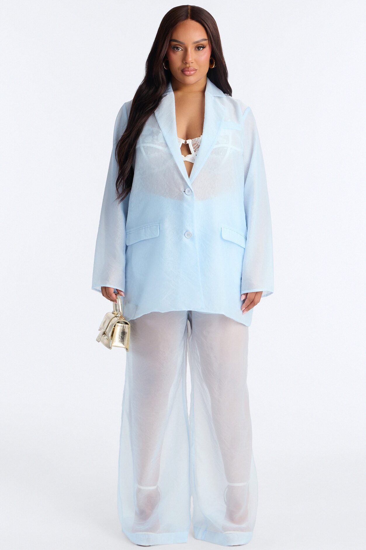 Blossom Organza Blazer - Light Blue