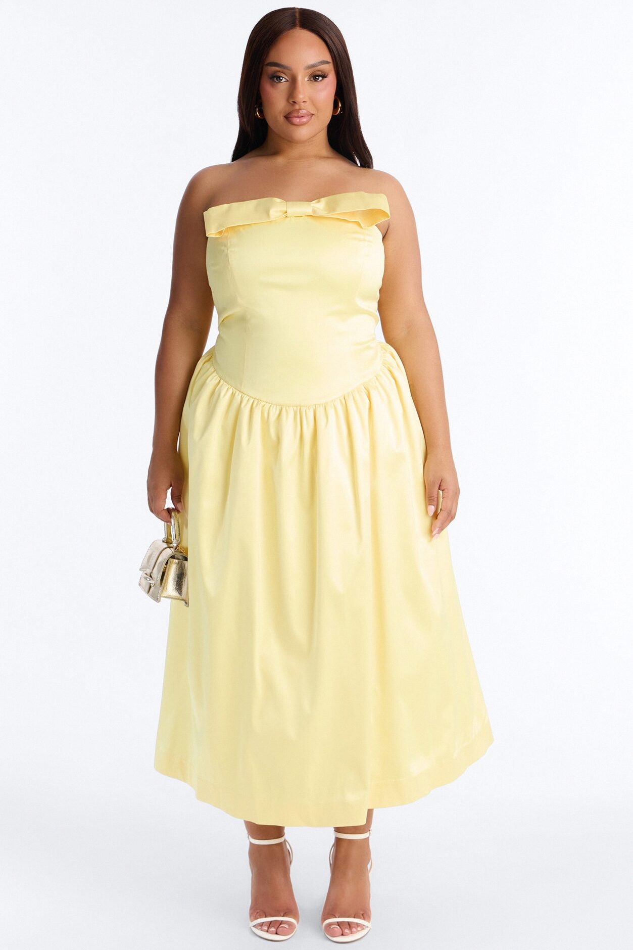 Darling Bow Satin Midi Dress - Butter Yellow