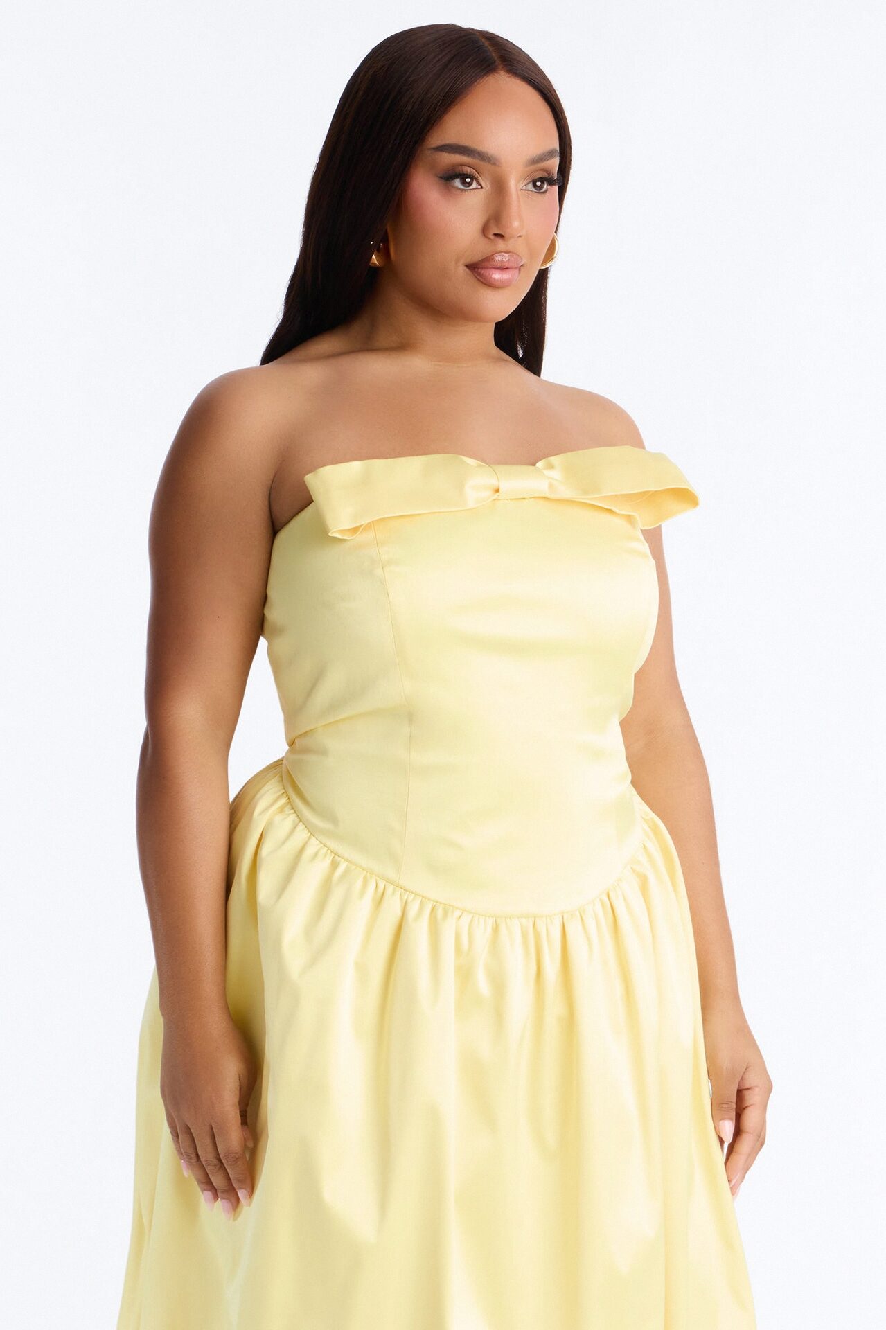 Darling Bow Satin Midi Dress - Butter Yellow
