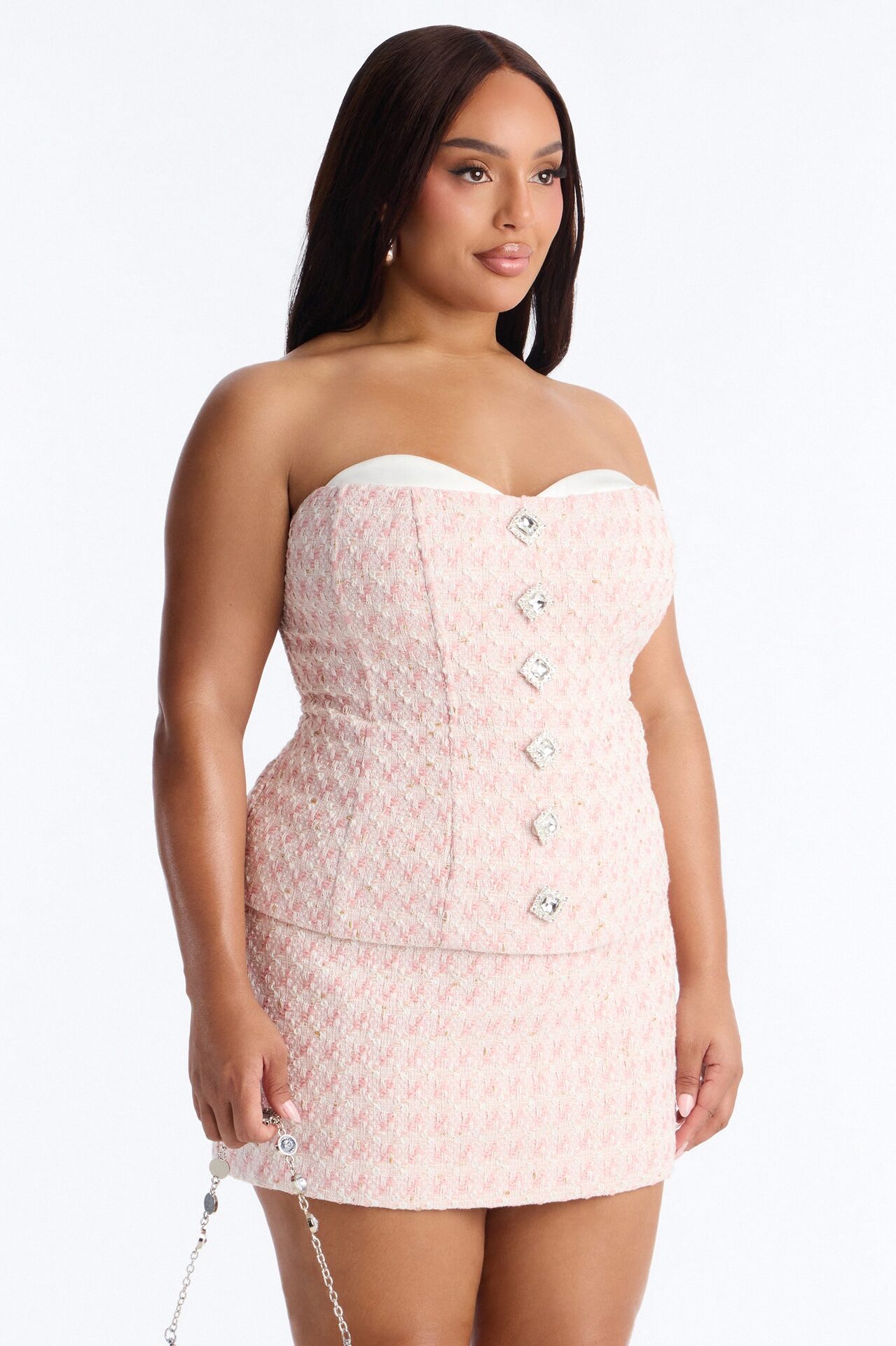 Tweed Romance Corset Top - Pink/combo