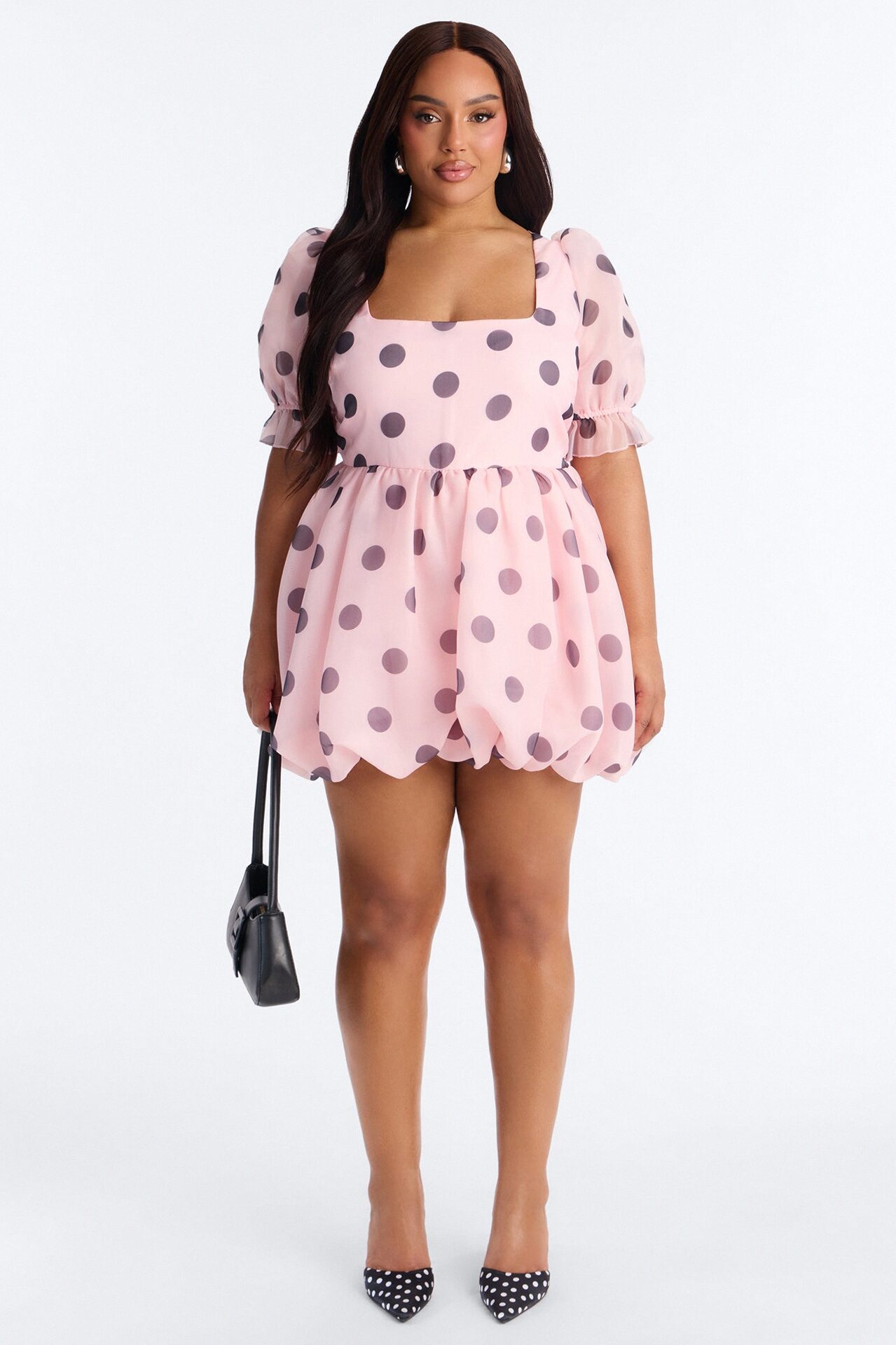 Pretty In Polka Dot Puff Sleeve Mini Dress - Pink/combo
