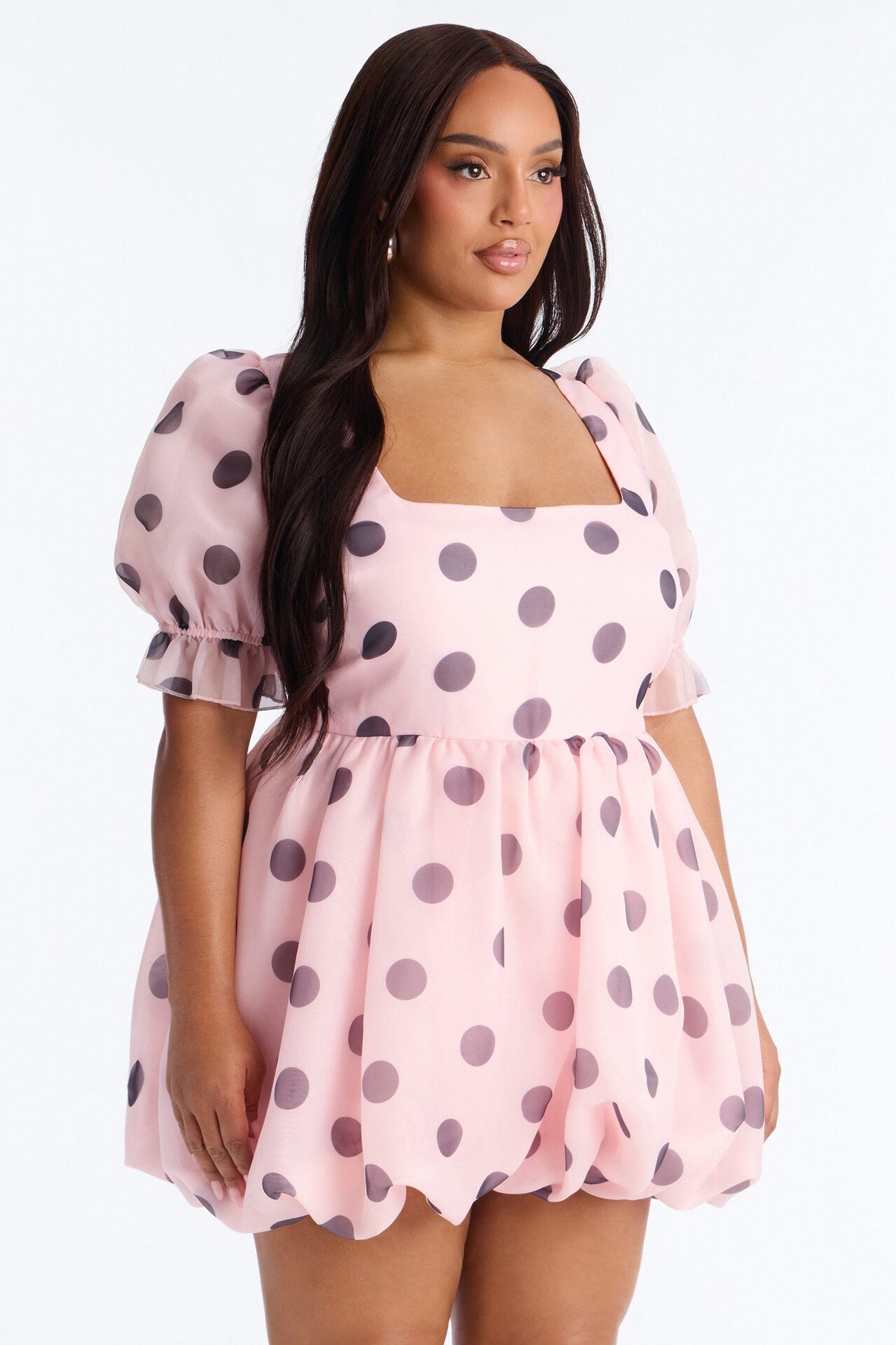 Pretty In Polka Dot Puff Sleeve Mini Dress - Pink/combo