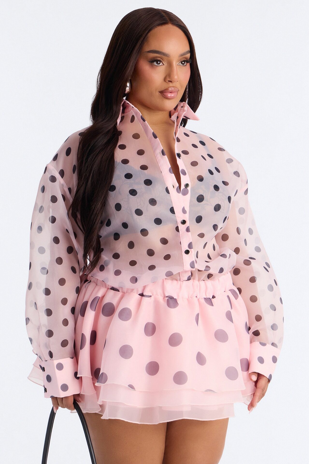 Pretty In Polka Dot Long Sleeve Mini Dress - Pink/combo