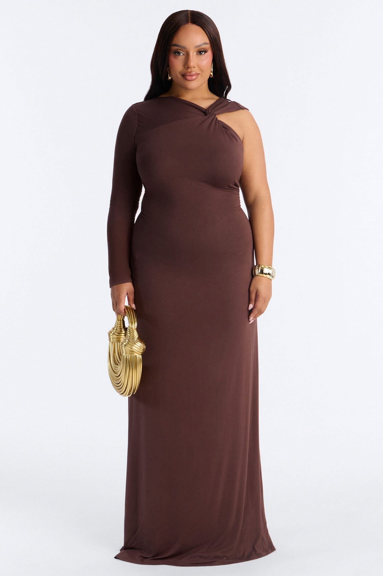 Clean Whisper One Shoulder Maxi Dress - Chocolate