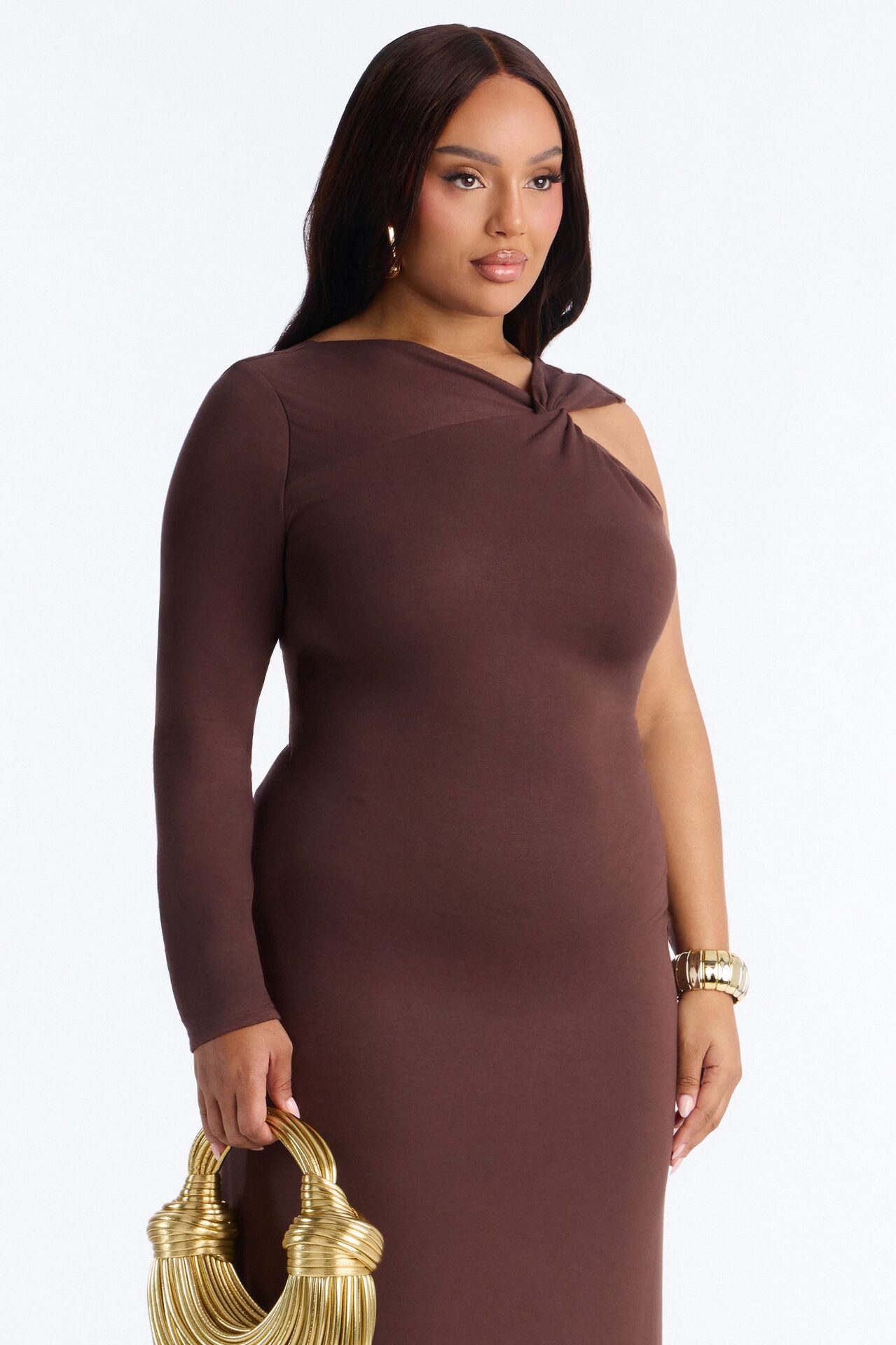 Clean Whisper One Shoulder Maxi Dress - Chocolate