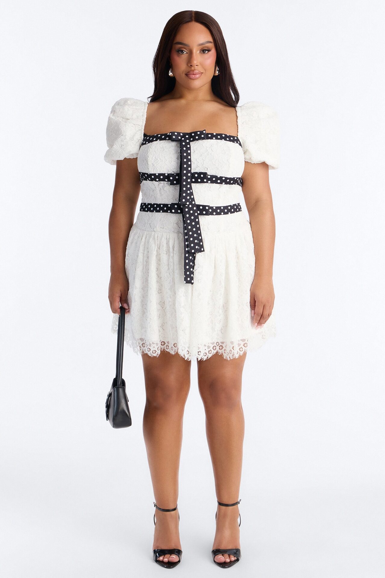 Eternal Lace Puff Sleeve Mini Dress - Ivory/combo