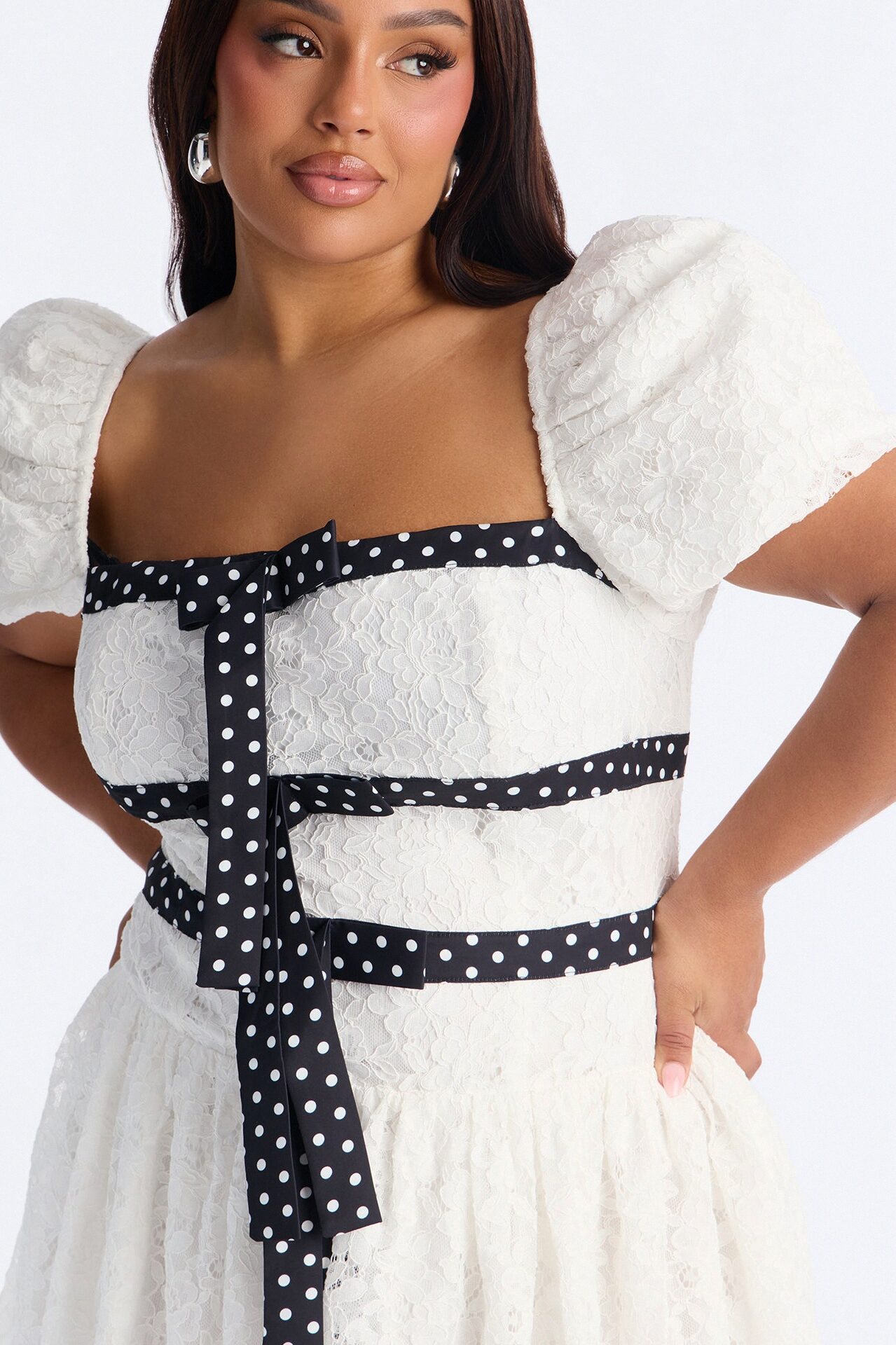 Eternal Lace Puff Sleeve Mini Dress - Ivory/combo