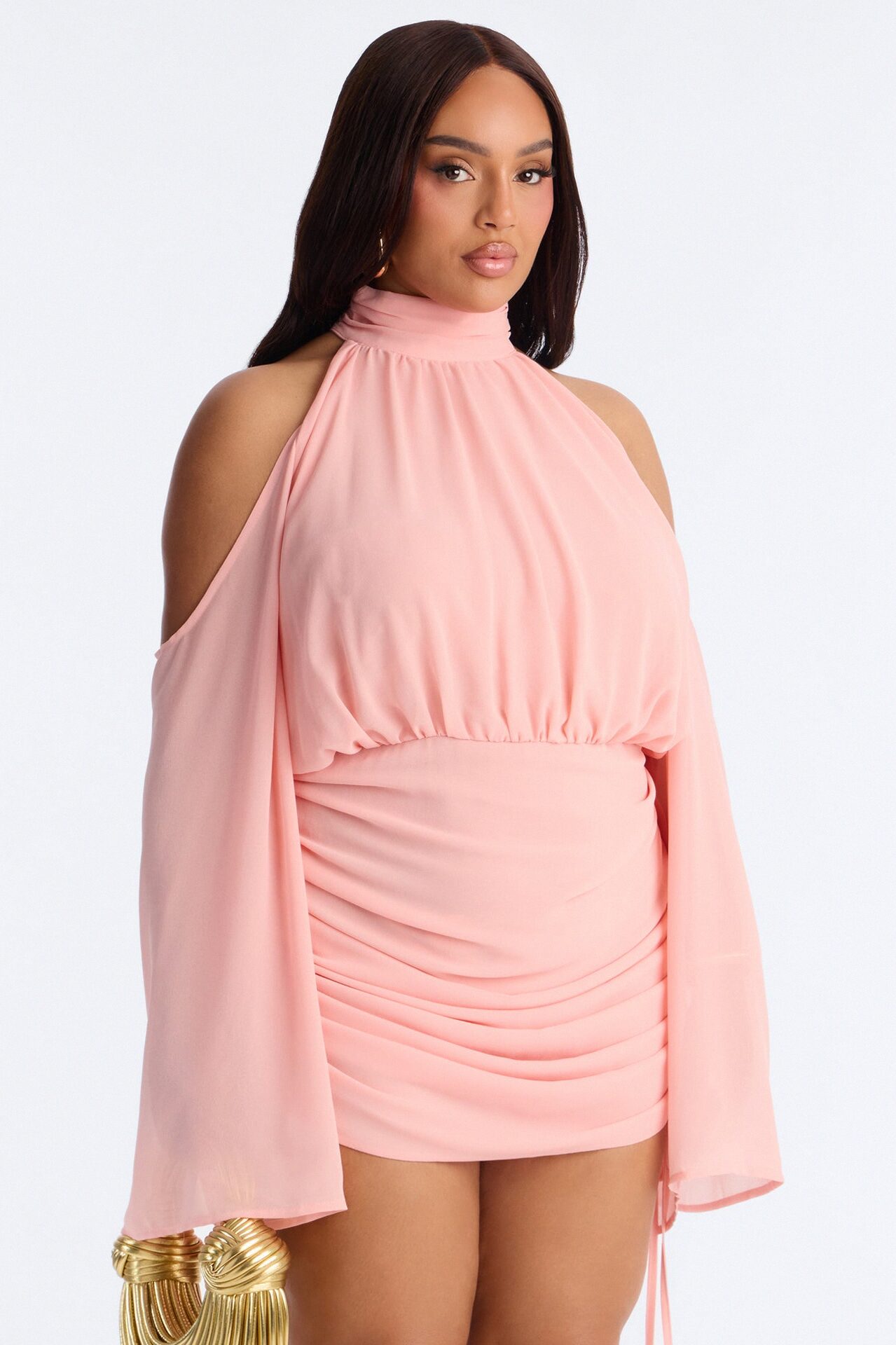 Kyra Cold Shoulder Chiffon Mini Dress - Pink