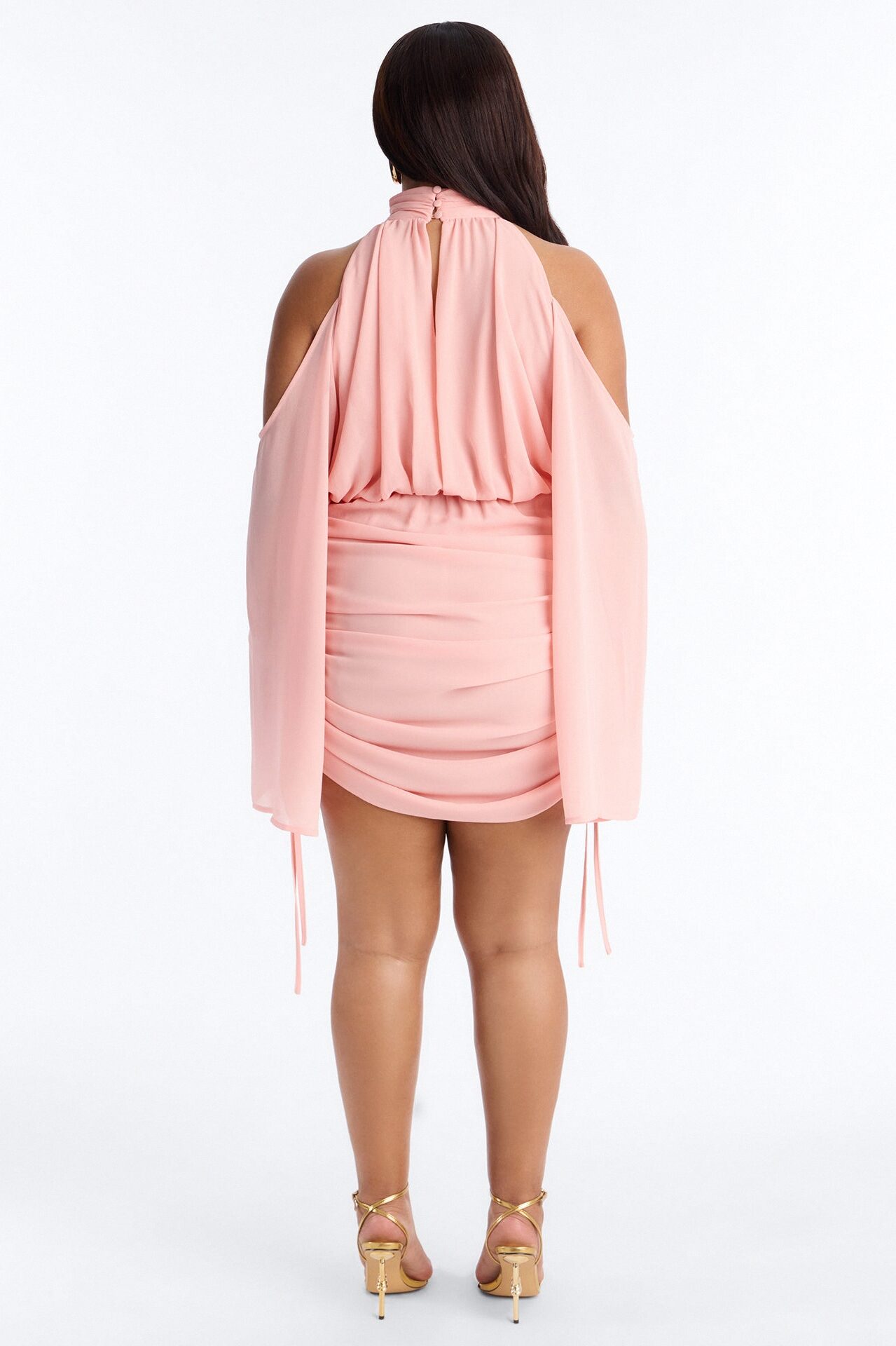 Kyra Cold Shoulder Chiffon Mini Dress - Pink