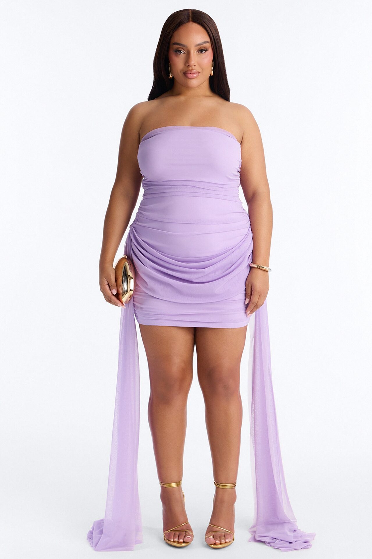 Dreamy Draped Mesh Mini Dress - Purple