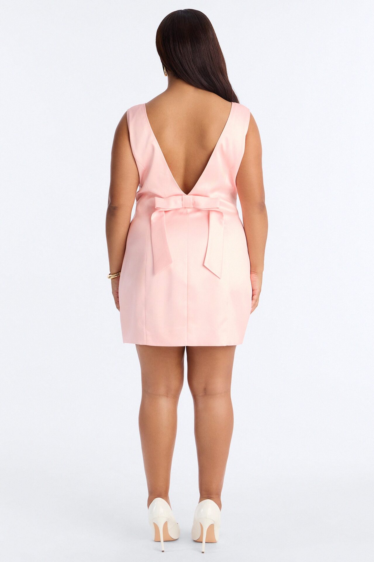 Darling Bow Satin Backless Mini Dress - Light Pink