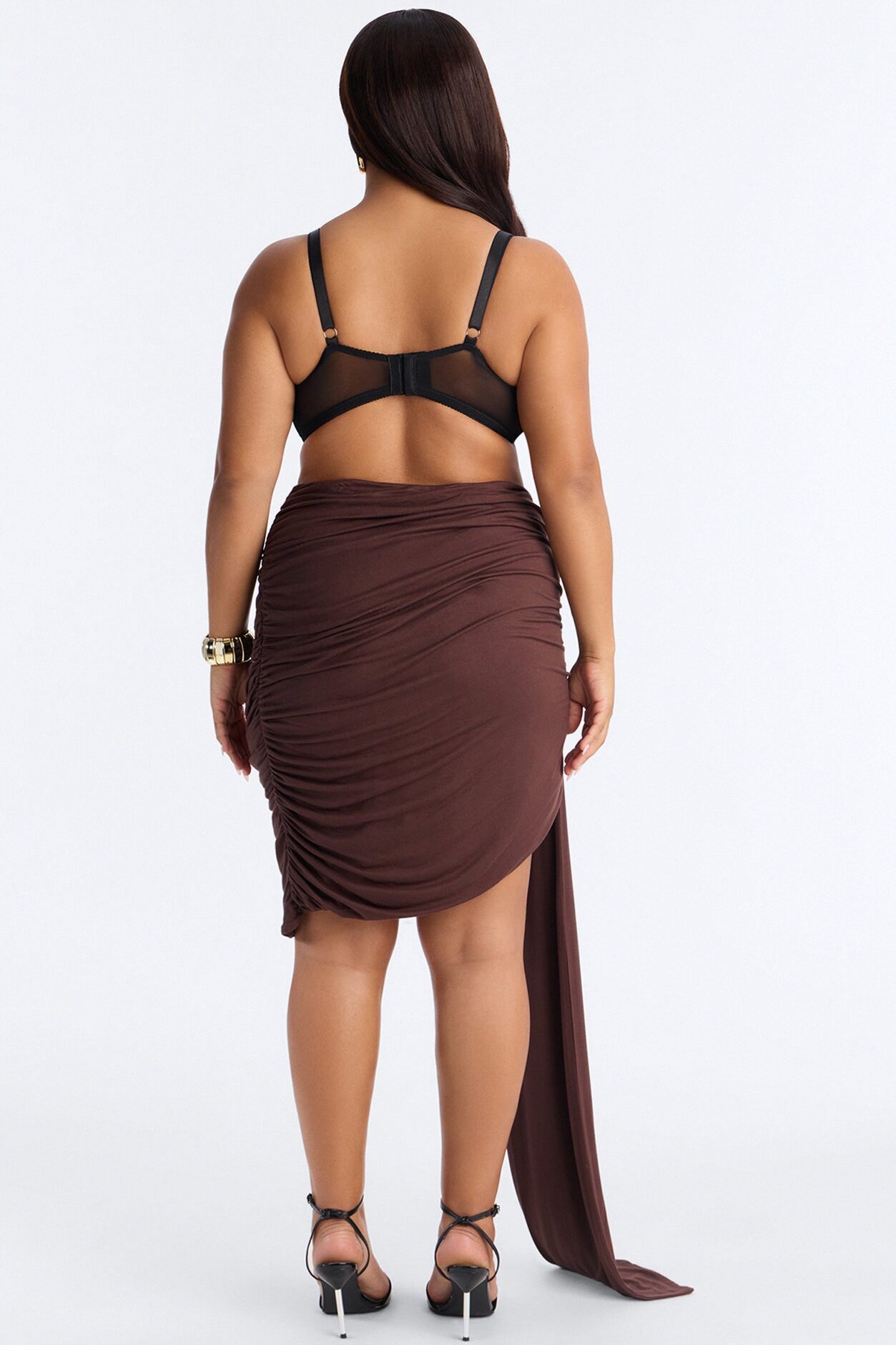 Effortless Edge Draped Midi Skirt - Chocolate