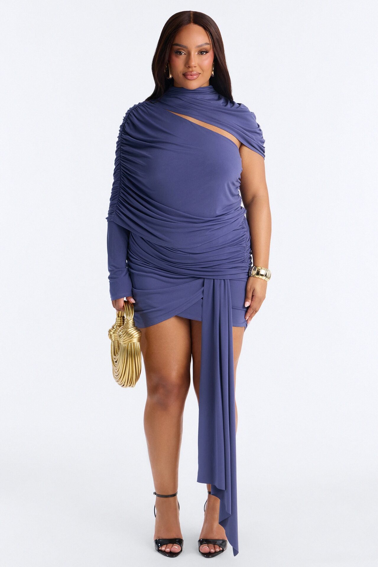 Untamed One Shoulder Draped Bodysuit - Dusty Blue