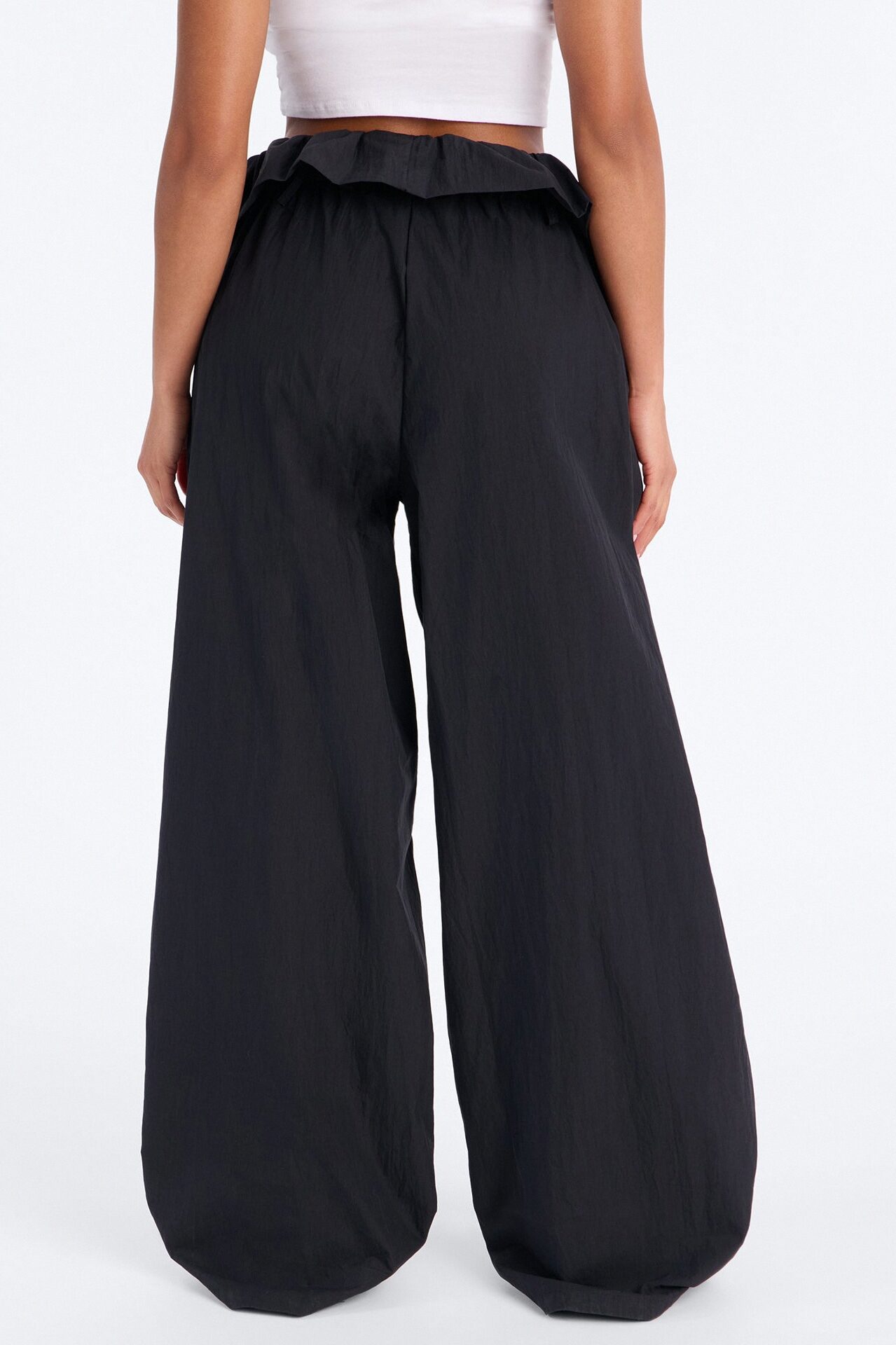 All Strings Attached Fold Over Waist Windbreaker Pant 33″ - Black