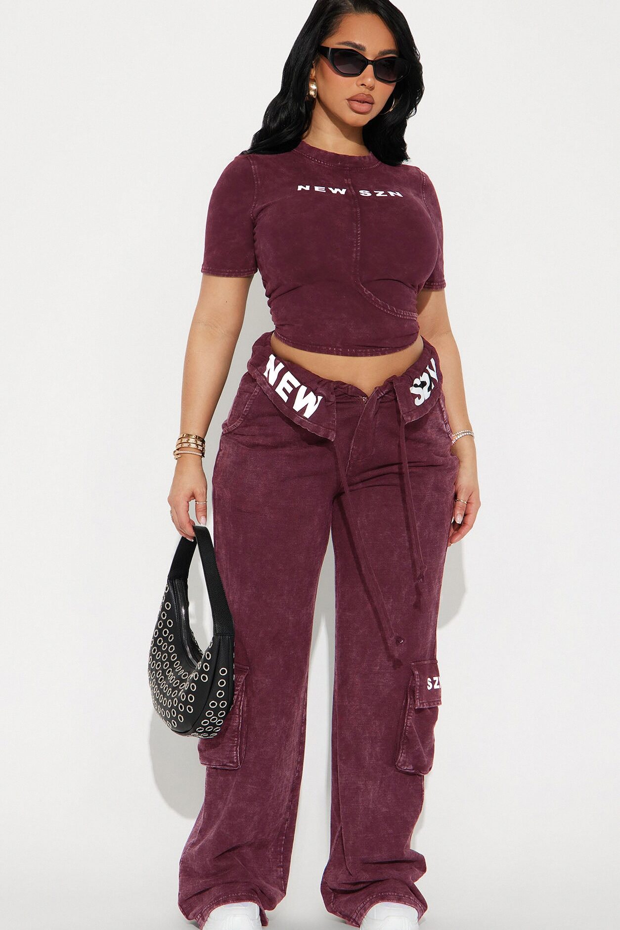 New SZN Washed Pant Set - Burgundy