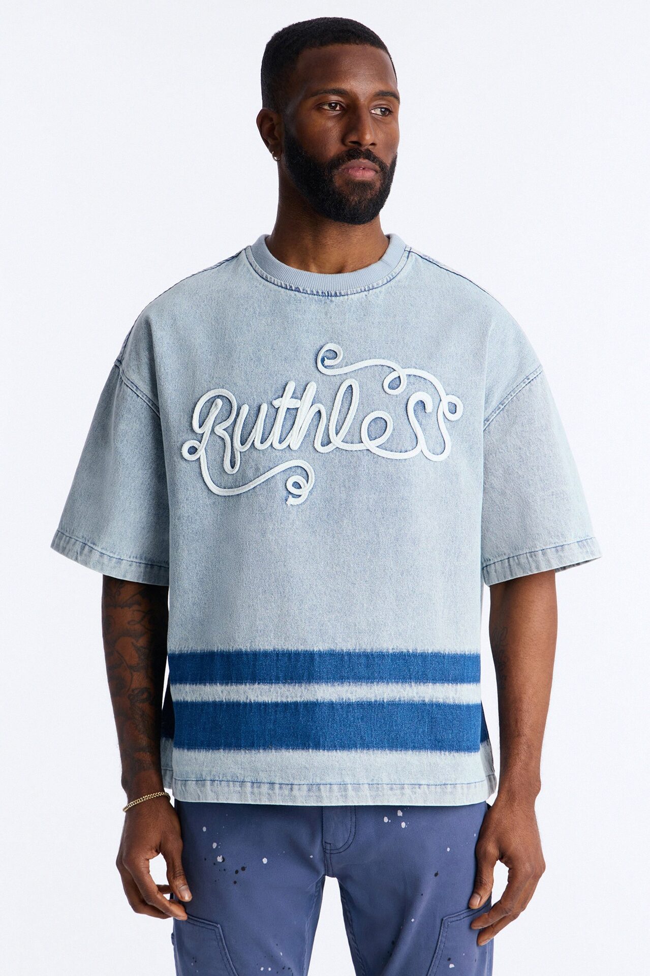 Boxy Ruthless Denim Short Sleeve Tee - Light Wash