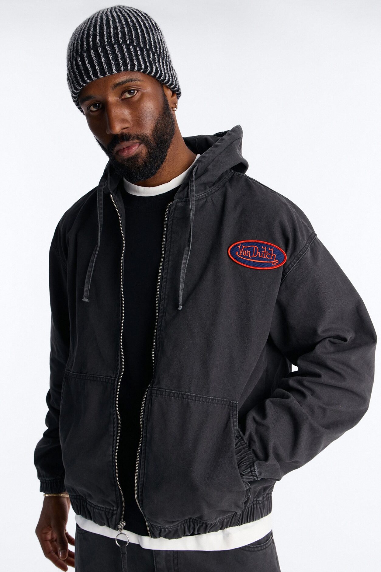 Von Dutch Eyeball Denim Zip Up Hoodie - Black Wash