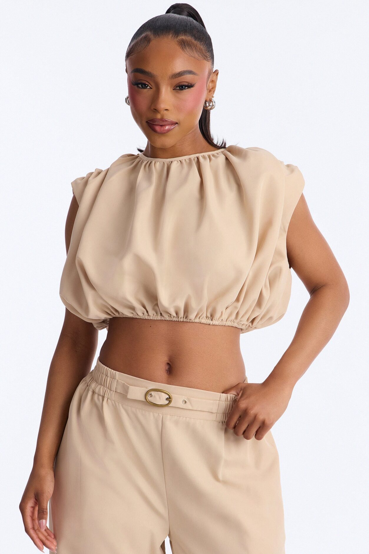 Celine Belted Balloon Pant Set - Khaki
