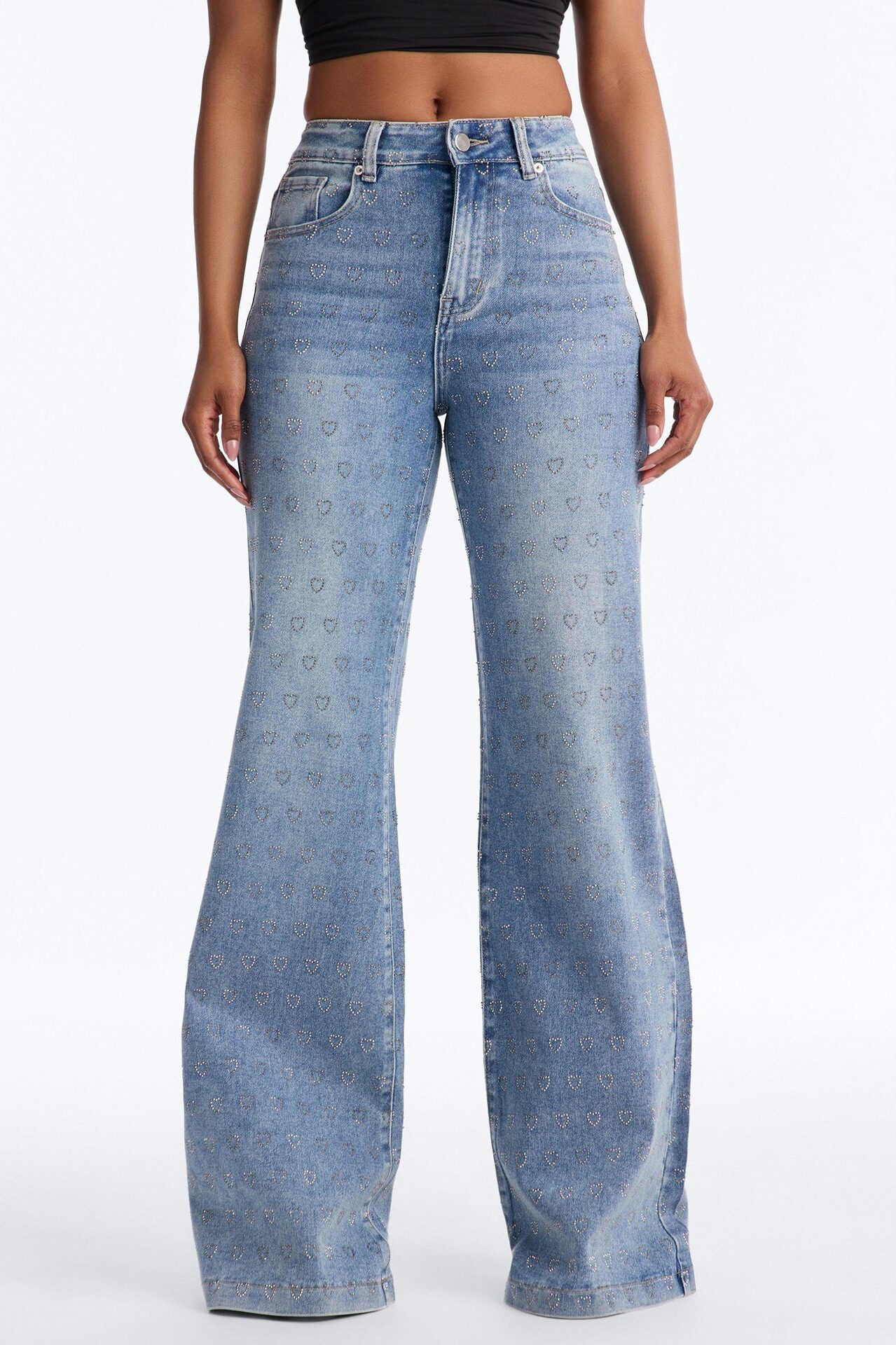 Pulling Heartstrings Stretch Wide Leg Jeans - Light Wash