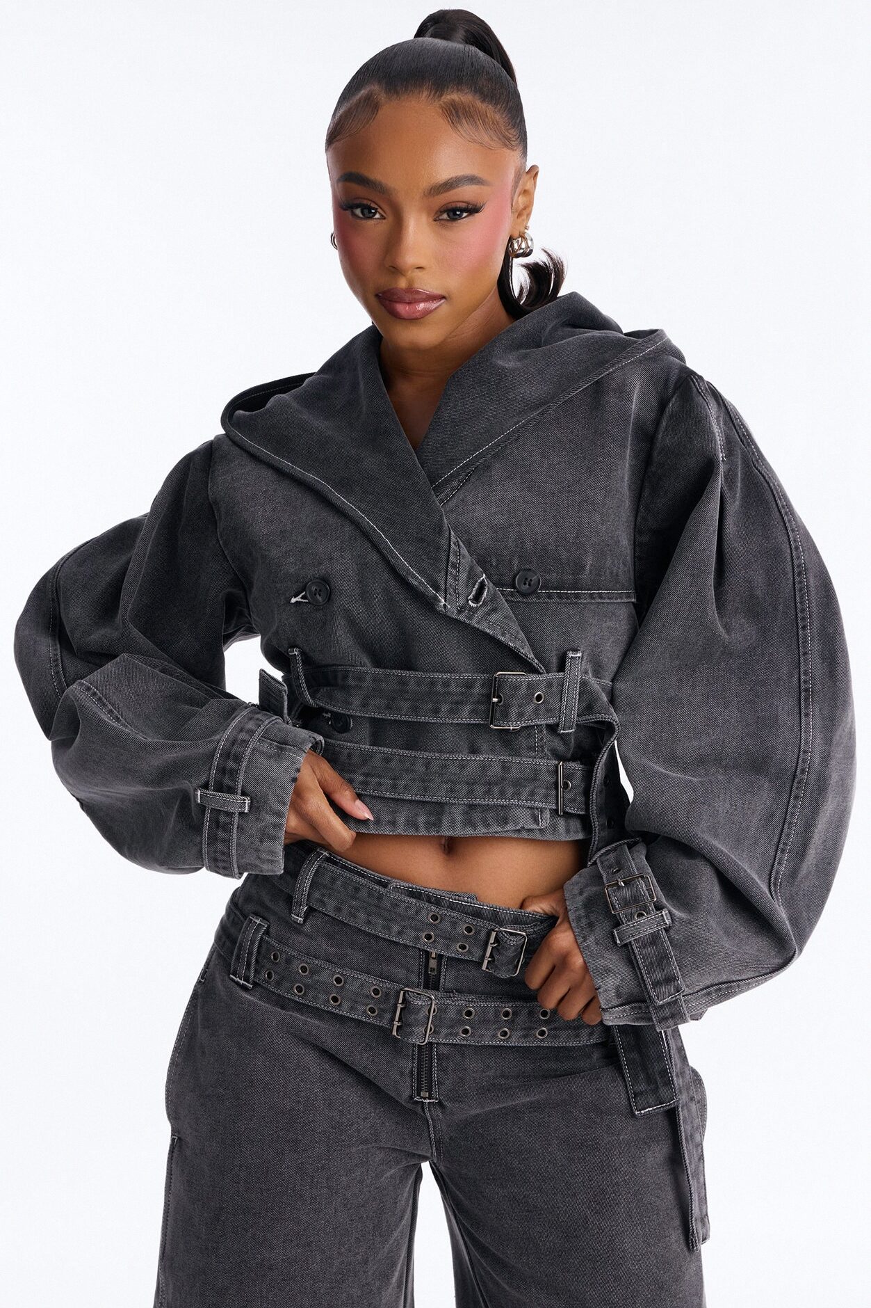 Loving London Hooded Denim Crop Trench - Grey
