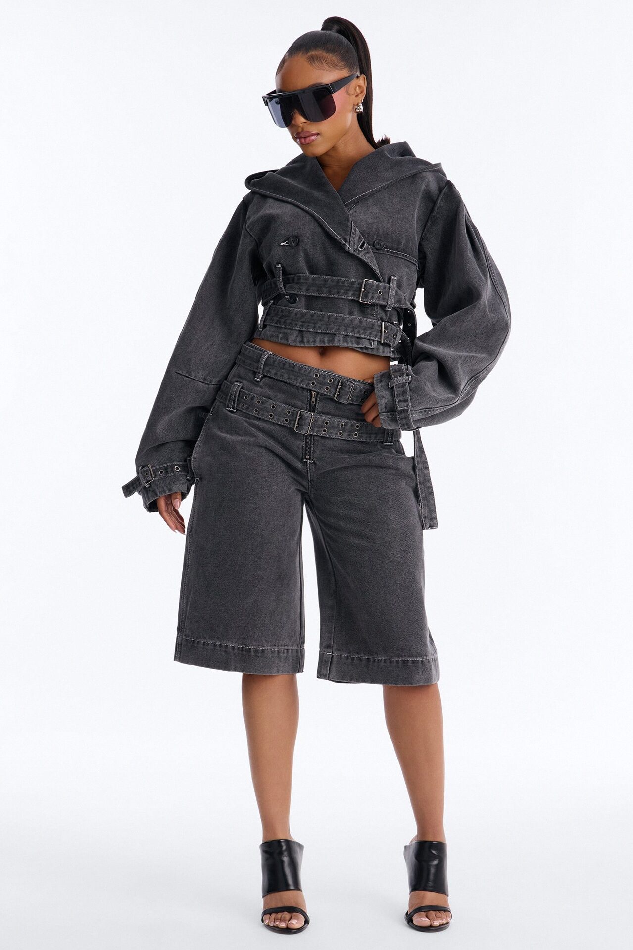 Loving London Belted Denim Jorts - Grey
