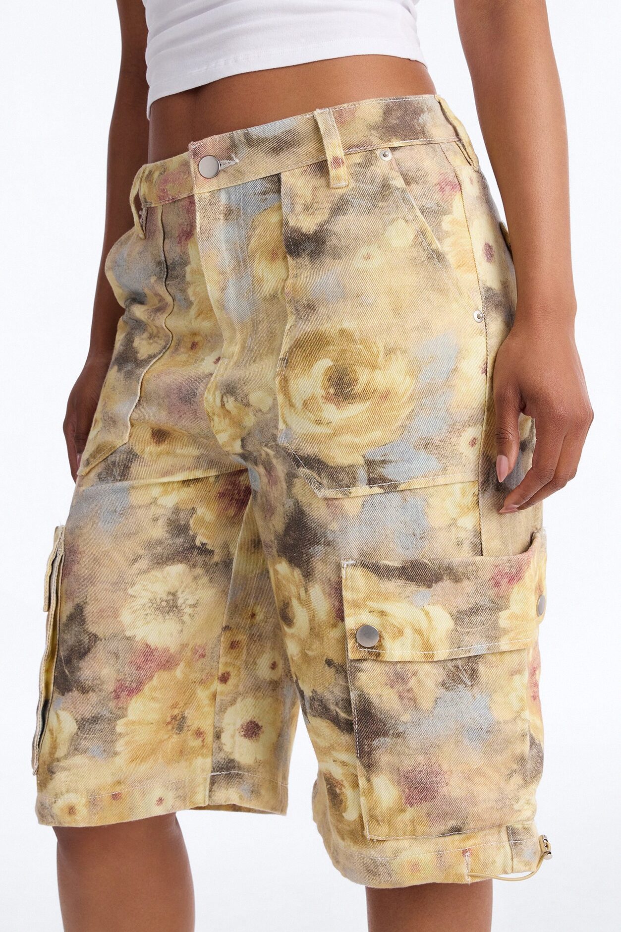 First Impression Cargo Denim Jorts - Yellow/combo