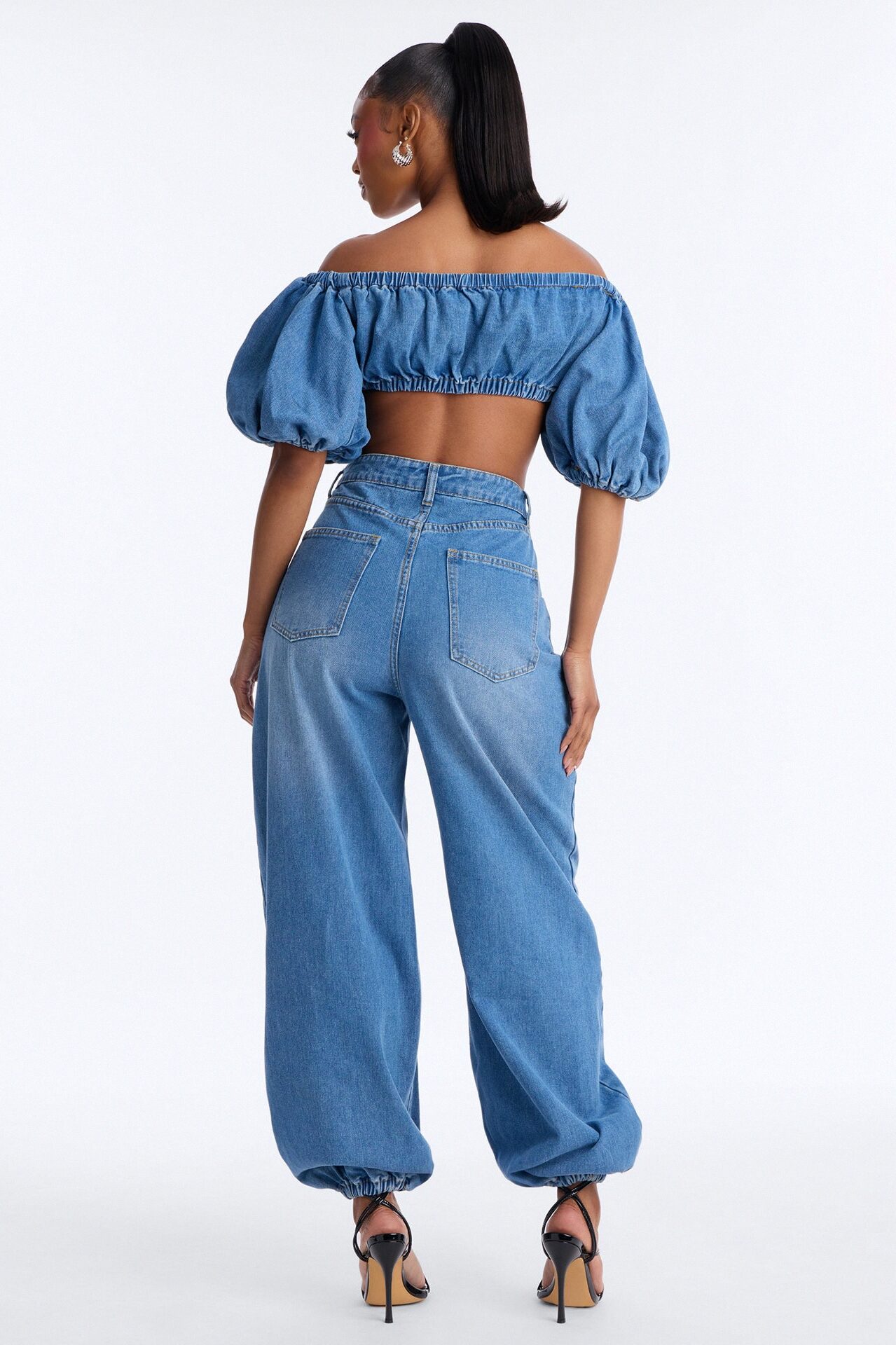 Melody Denim Jogger Pant Set - Medium Wash