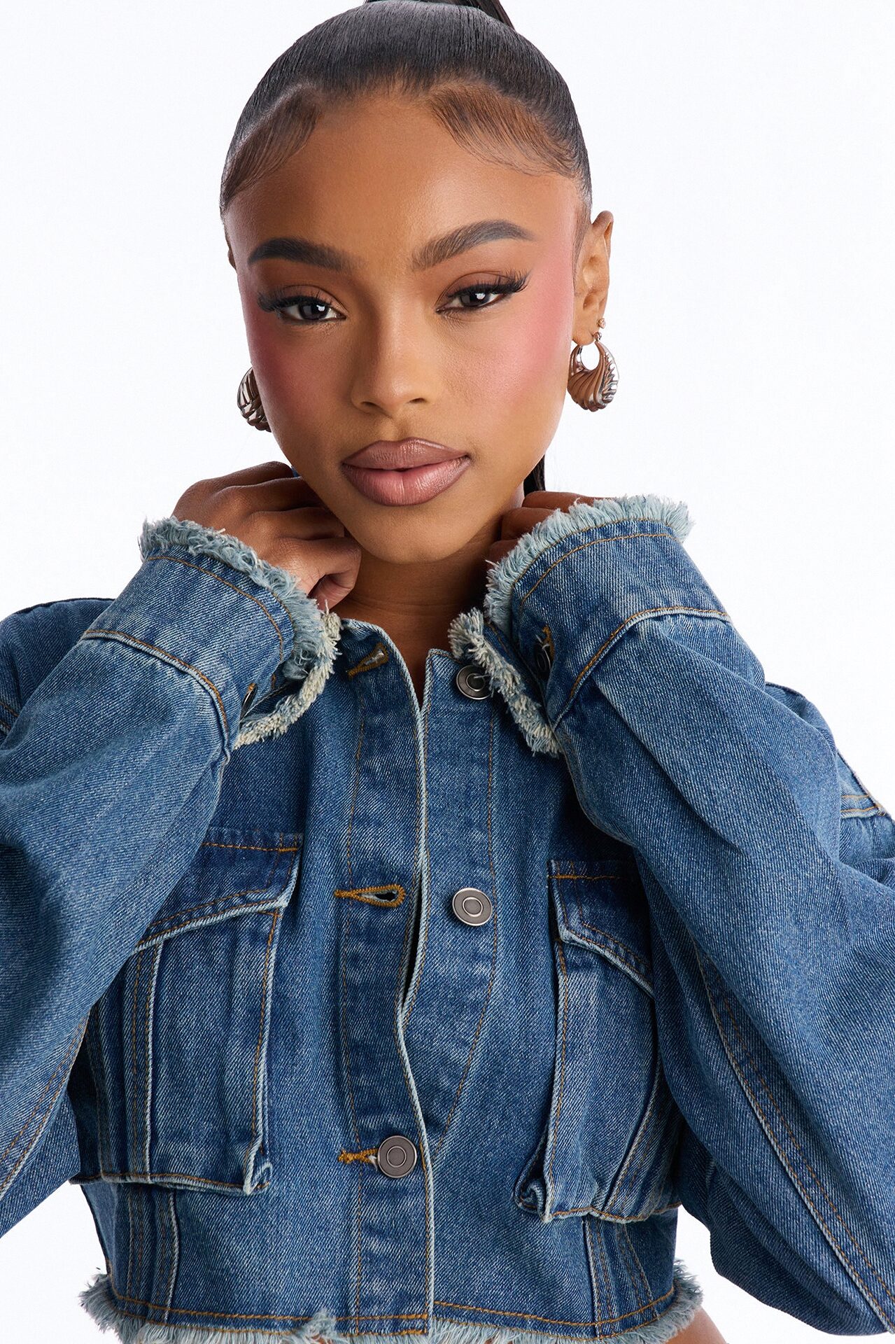 Higher Up Cropped Denim Jacket - Medium Wash