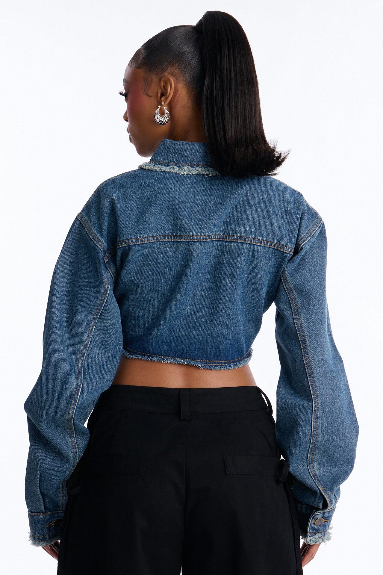 Higher Up Cropped Denim Jacket - Medium Wash