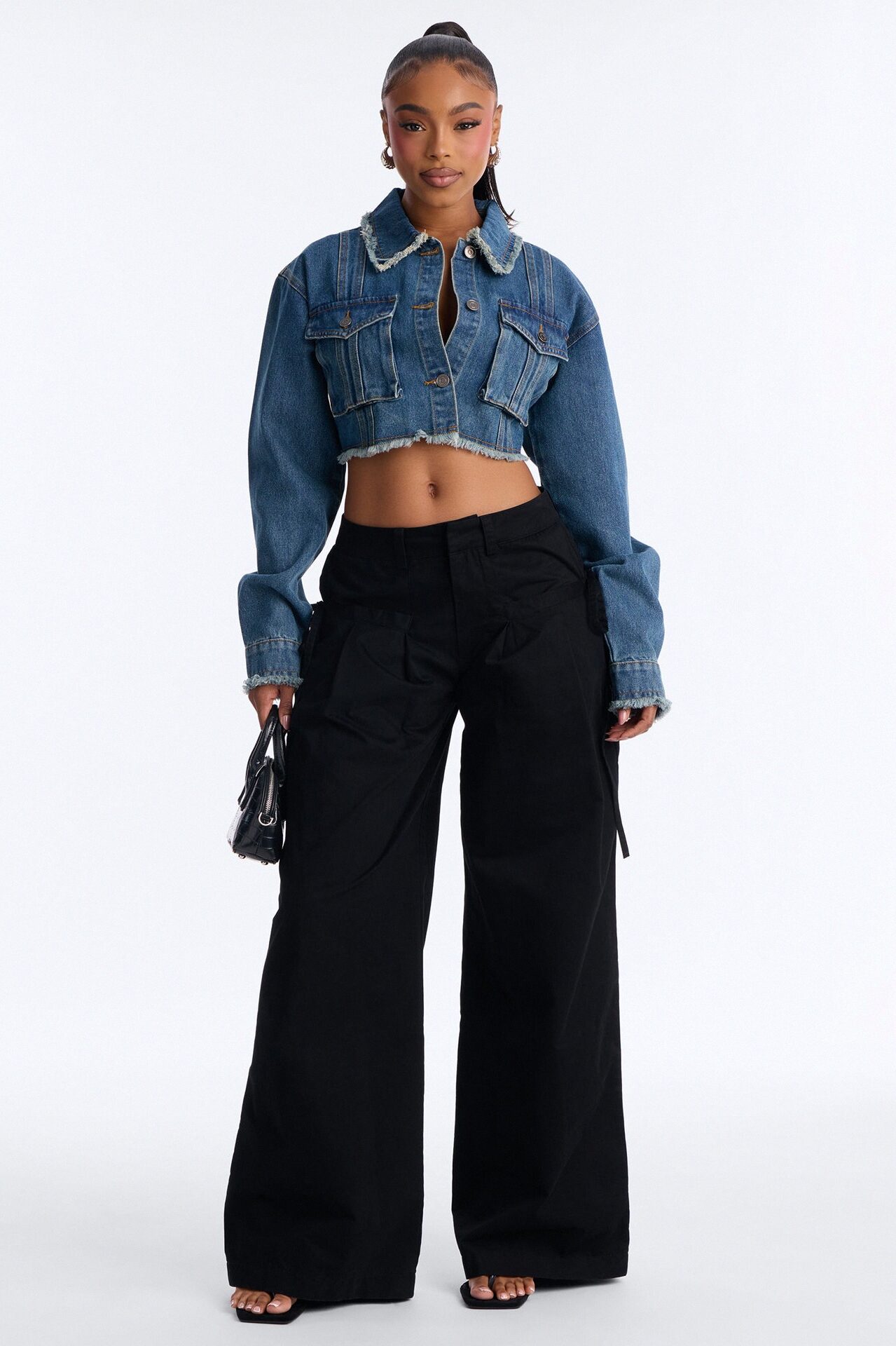 Tessa Twill Wide Leg Pant 32″ - Black