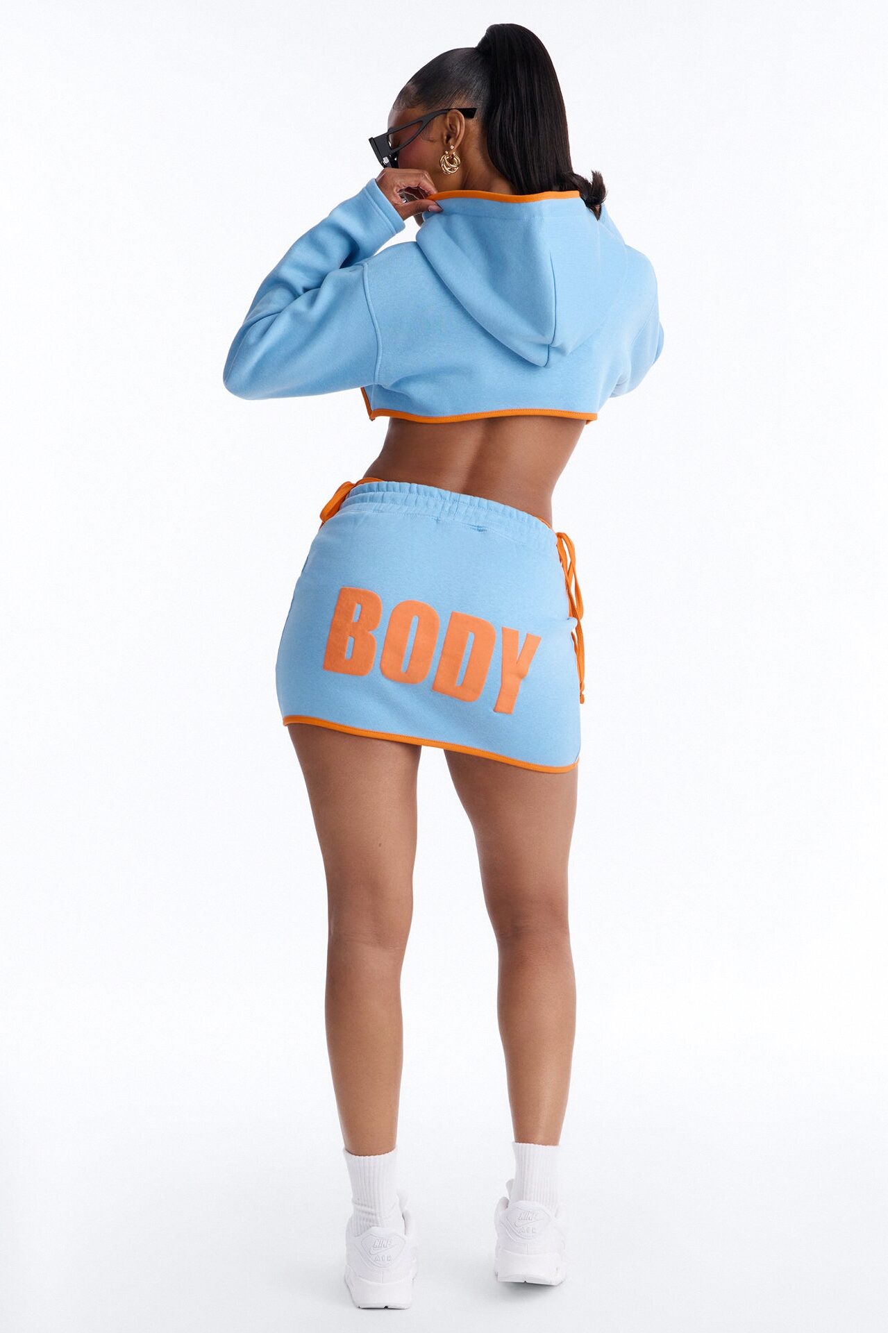 Body Goals Fleece Puff Print Mini Skirt Set - Light Blue