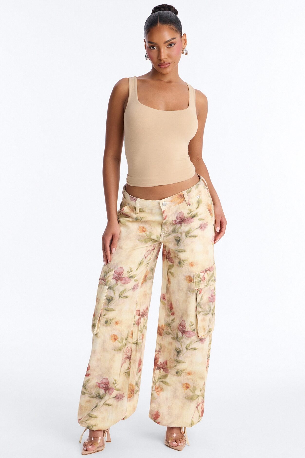 Lasting Impression Floral Print Cargo Jeans - Khaki/combo