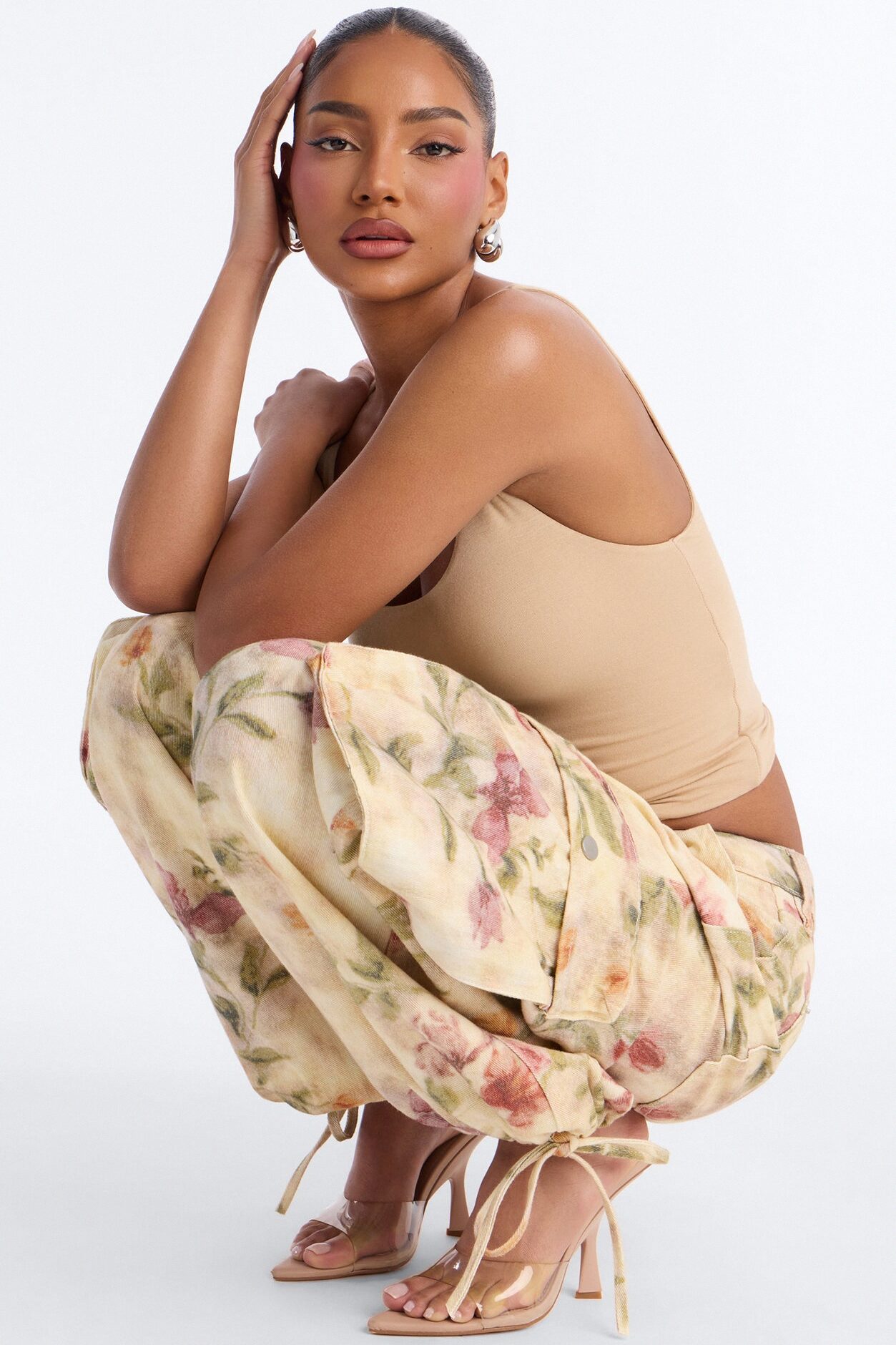 Lasting Impression Floral Print Cargo Jeans - Khaki/combo