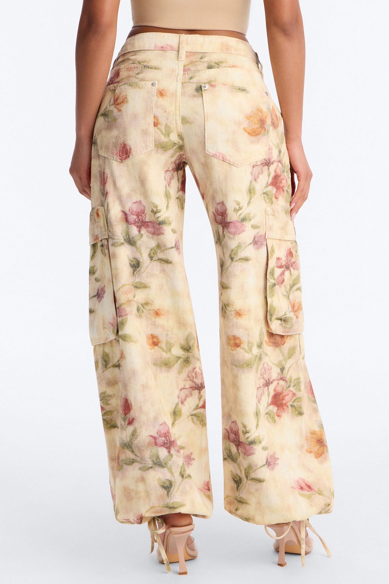 Lasting Impression Floral Print Cargo Jeans - Khaki/combo