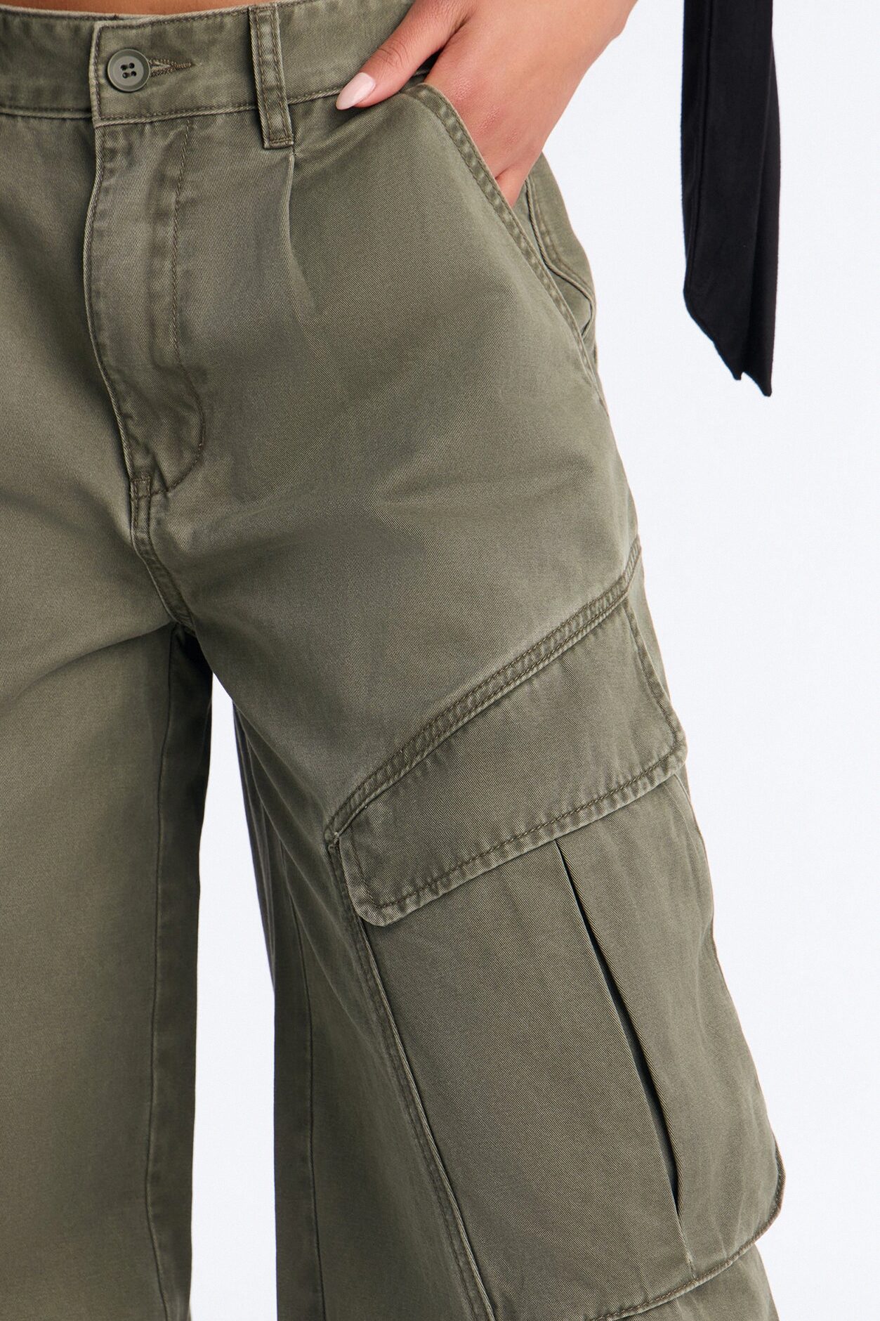 Destiny High Rise Wide Leg Cargo Pant 33″ - Olive