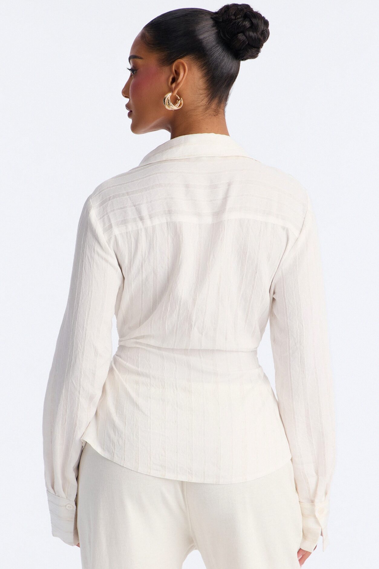 Spring Walks Ruched Linen Shirt - White